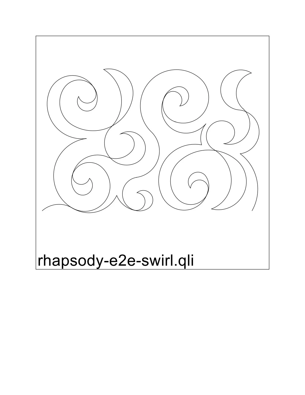 Line drawing of swirling, decorative patterns with the text 'rhapsody-e2e-swirl.qli' at the bottom.