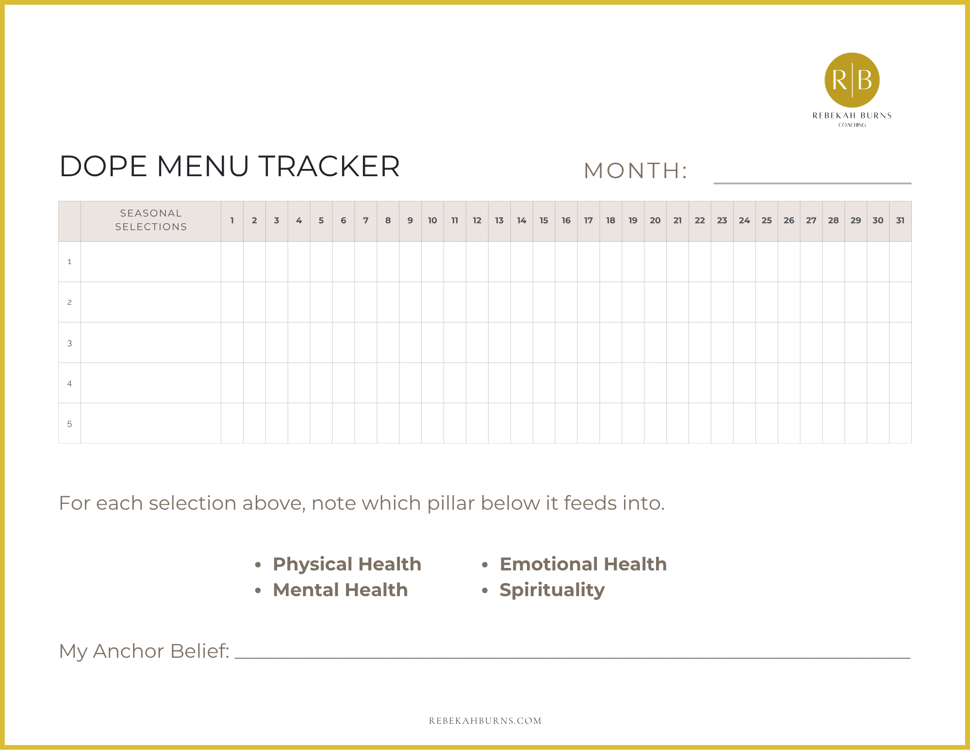Dopamine Menu Worksheet & Tracker