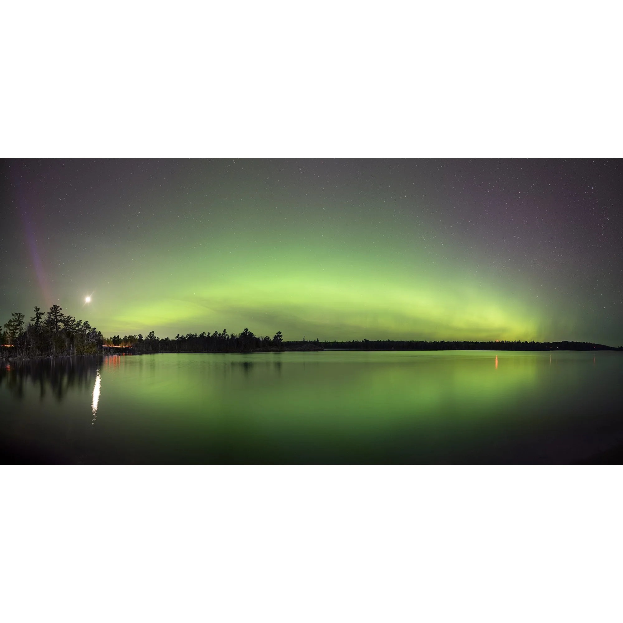 Aurora and Moonset Over Quebec Bay