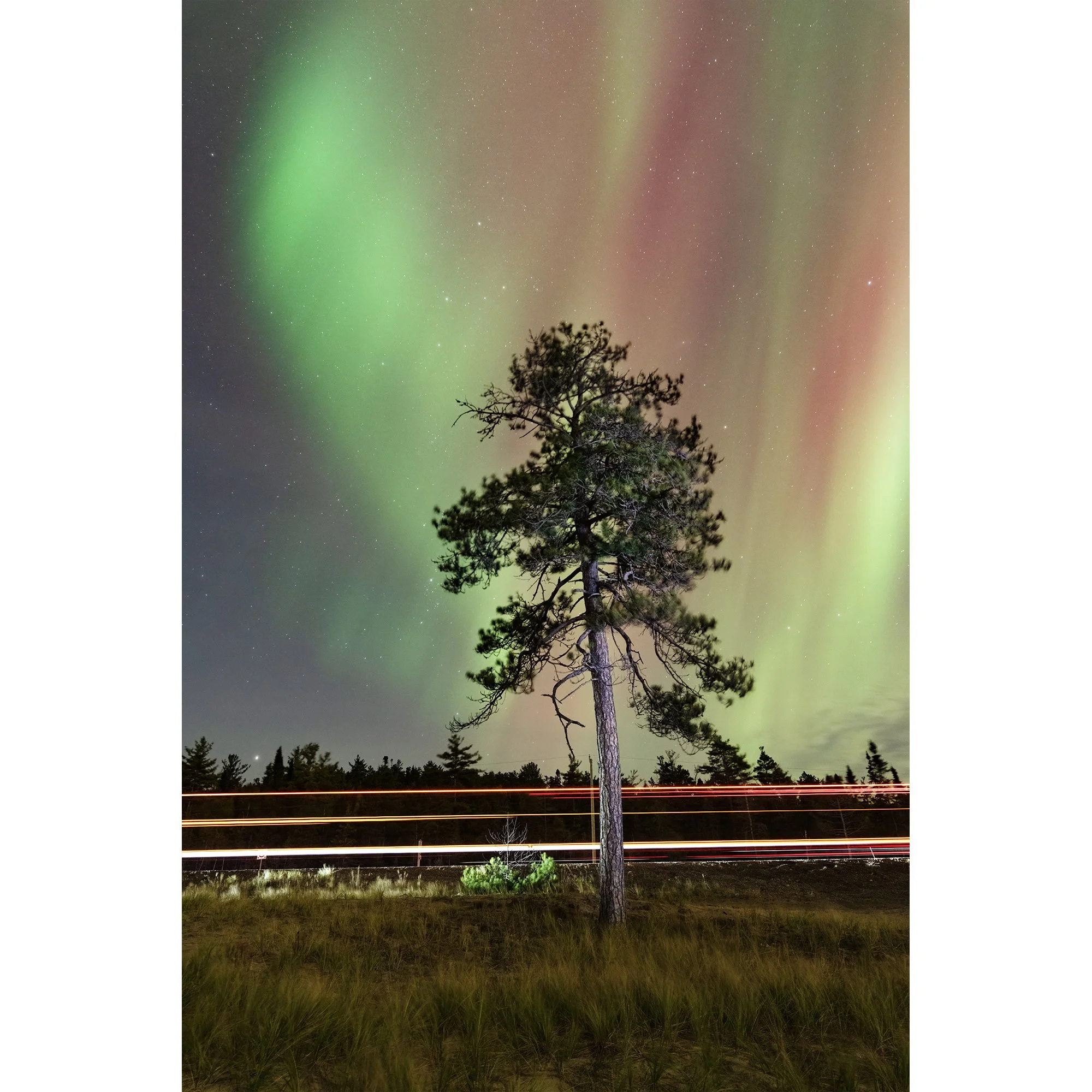 Aurora and Car Trails in Lake Superior Provincial Park