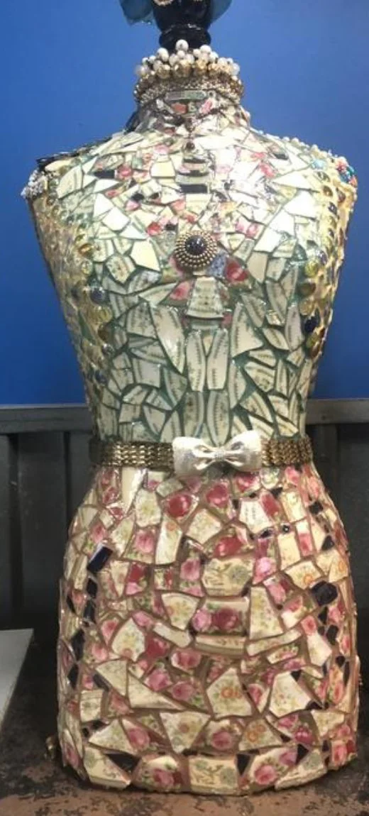 "Shards," Recycled miscellaneous  broken dishes grout and epoxy resin, 34" x 12" x 15"