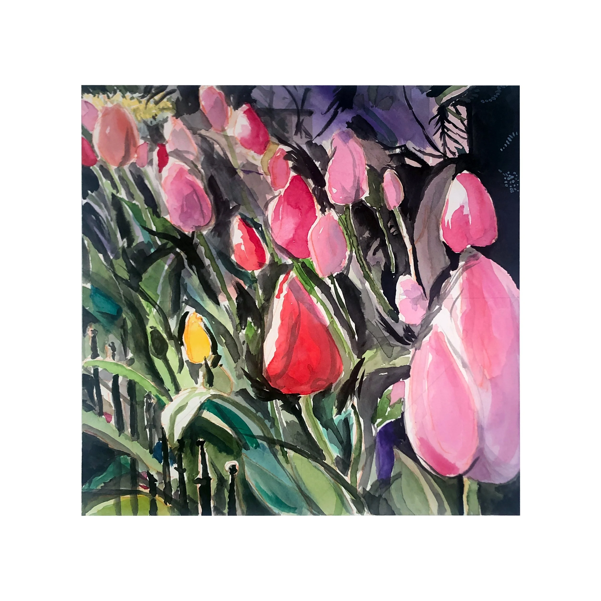 What We Saw While Walking – Tulips
Watercolor on Arches Cold Press
24 x 24 inches
