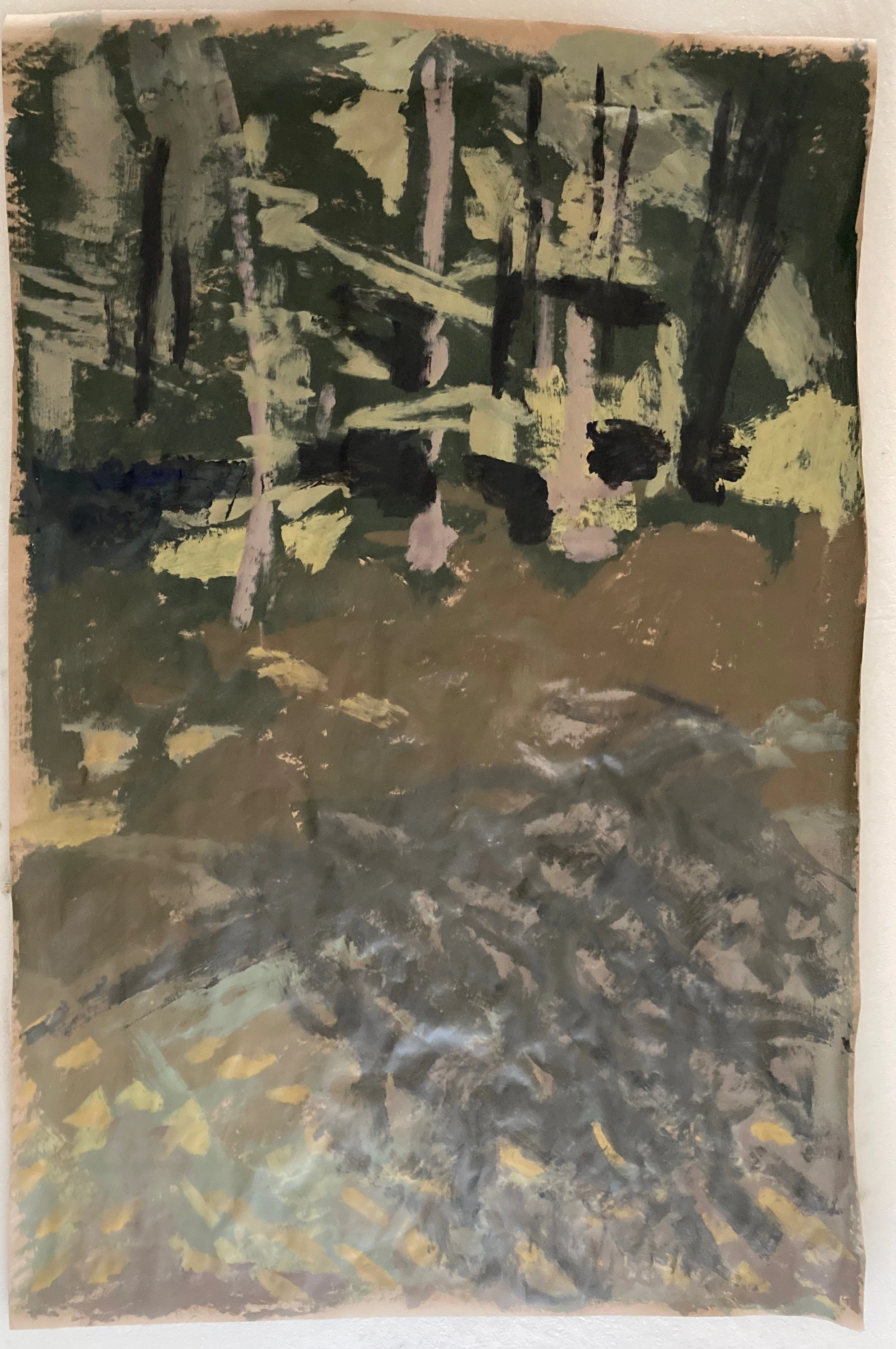 "Past Meridian, Mississippi," 45.5 x 30 inches,
Acrylic on brown paper 2024