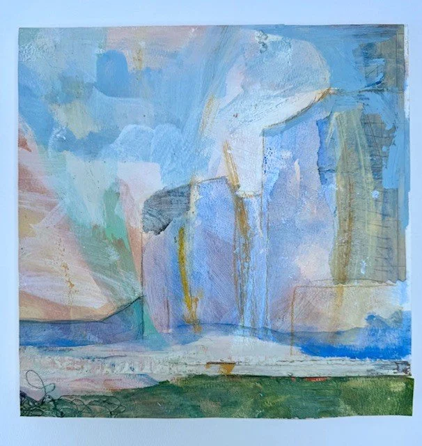 "City life," Mixed Media on wood panel 12” x 12” x 1”