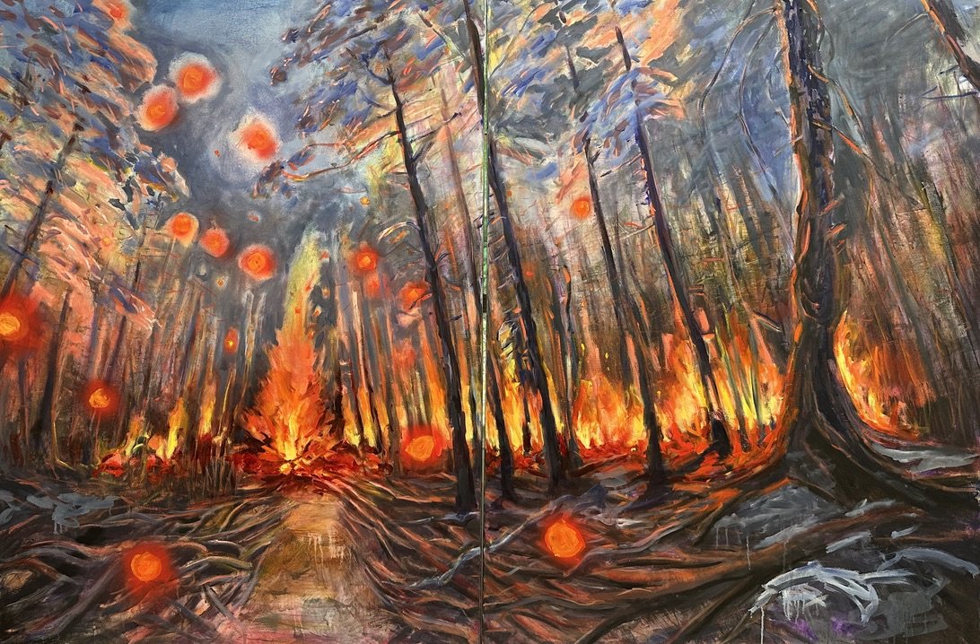 From Embers 2
oil on canvas
48" x 72" Diptych
$3900