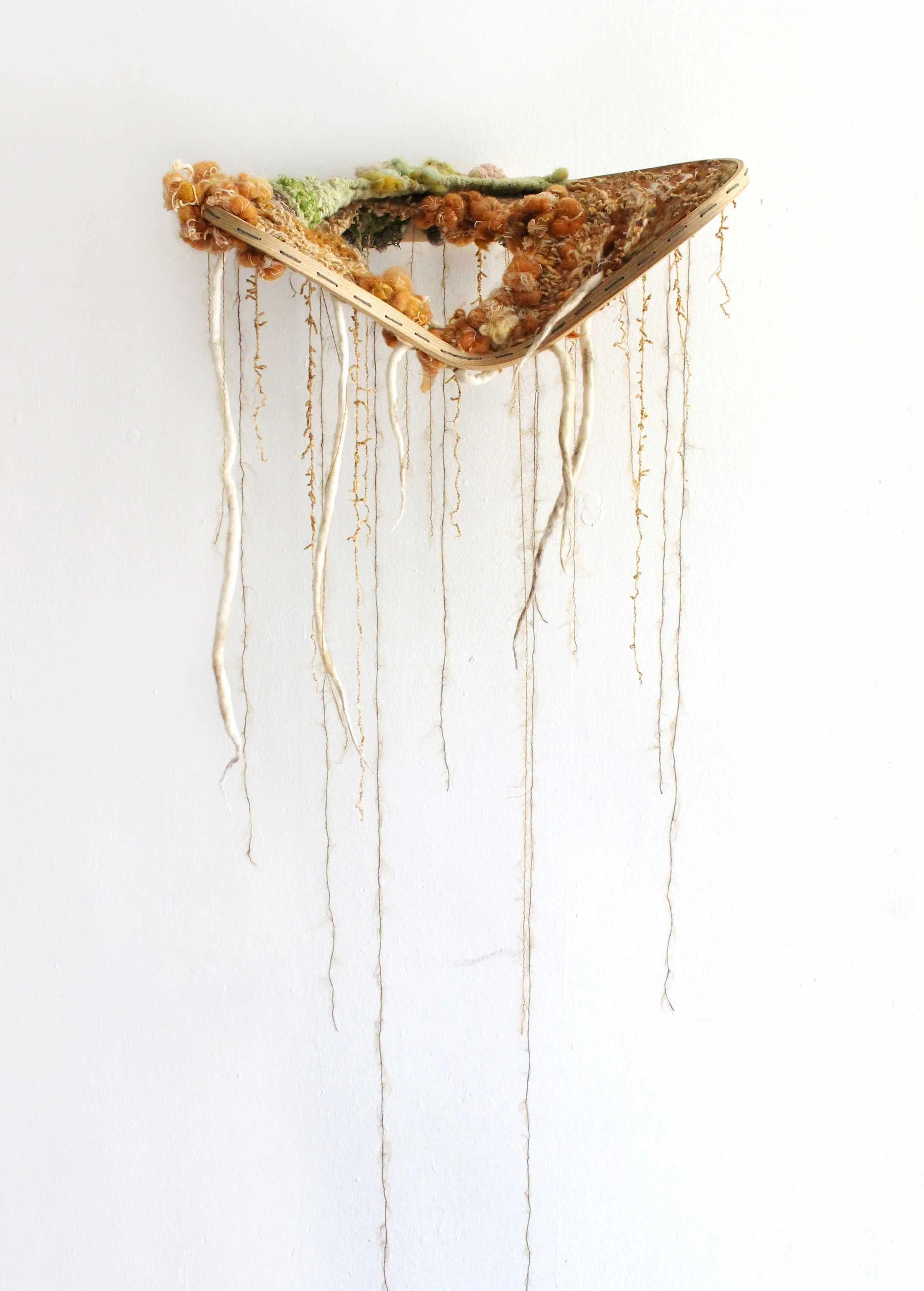 "Riverbank," 10 x 21 x 11 inches, Hand-bent wood frame, wool, cotton, acrylic, 2025
