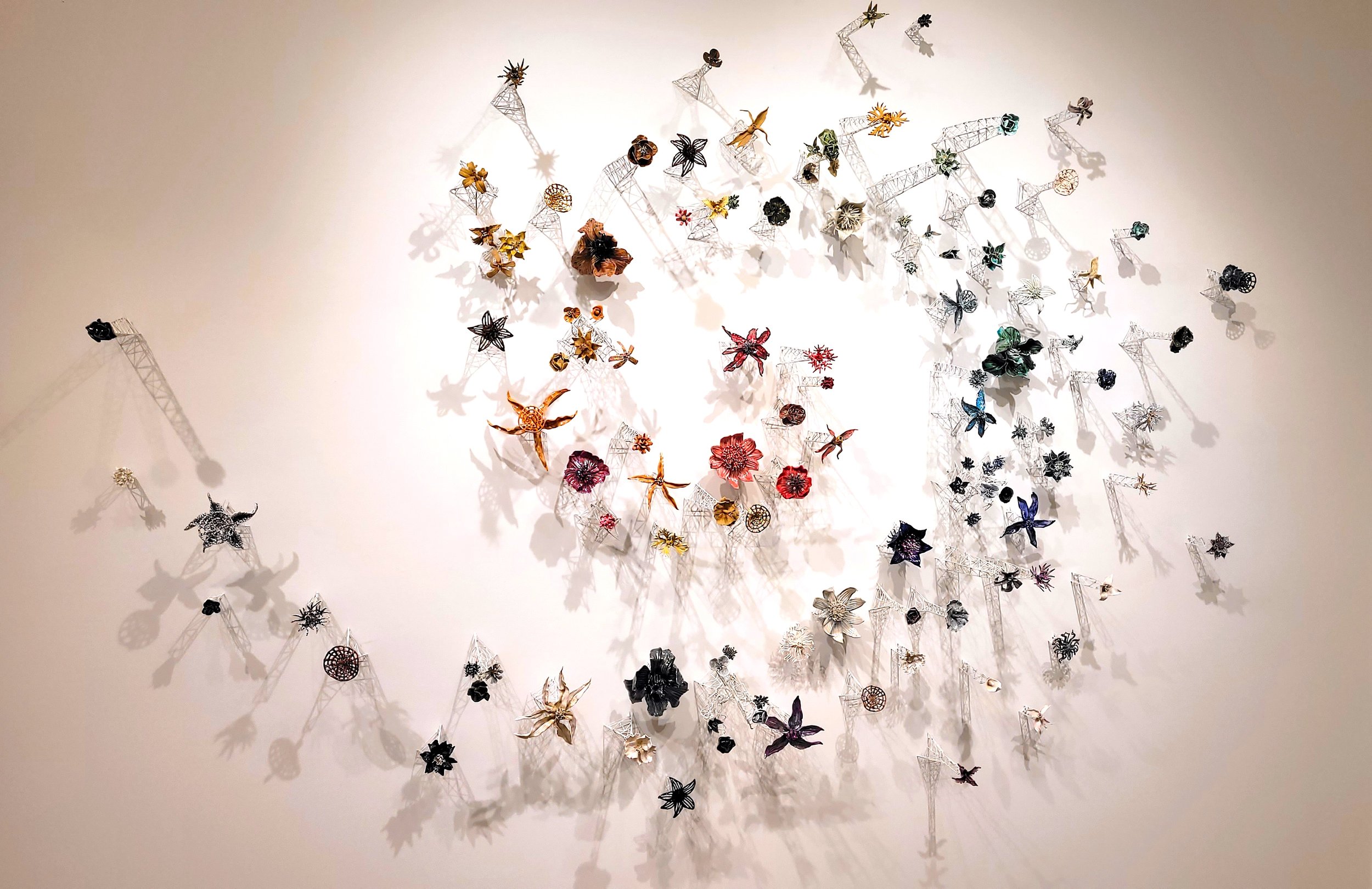 Hurricane Bouquet; 2024; glazed porcelain, copper, paint; 70 x 95 x 15 inches