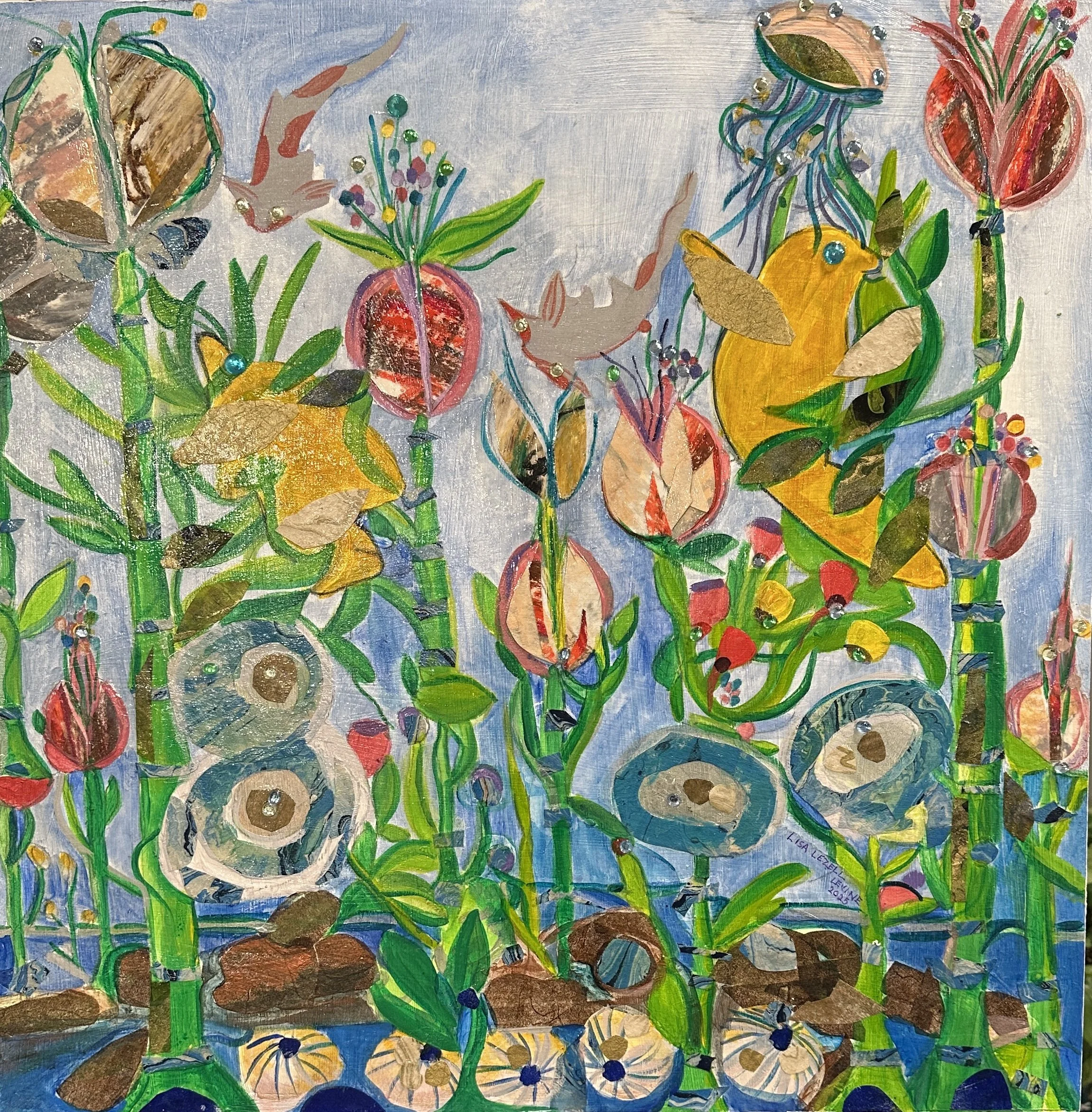 "Underwater Fantasy", Acrylic and Collage, 24 X 24 inches