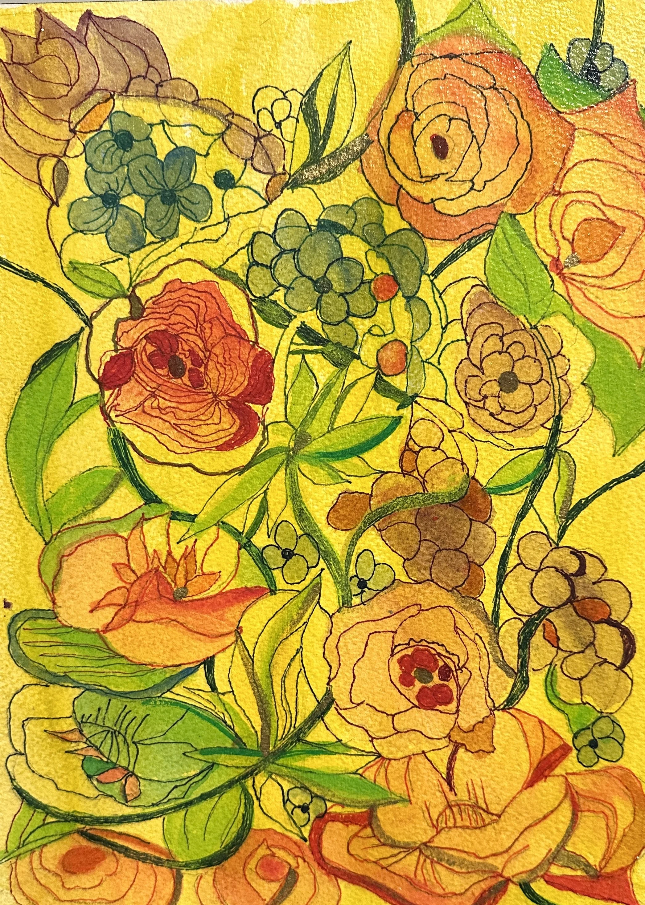 "Bright Garden 1", Mixed Media, 12 X 9 inches