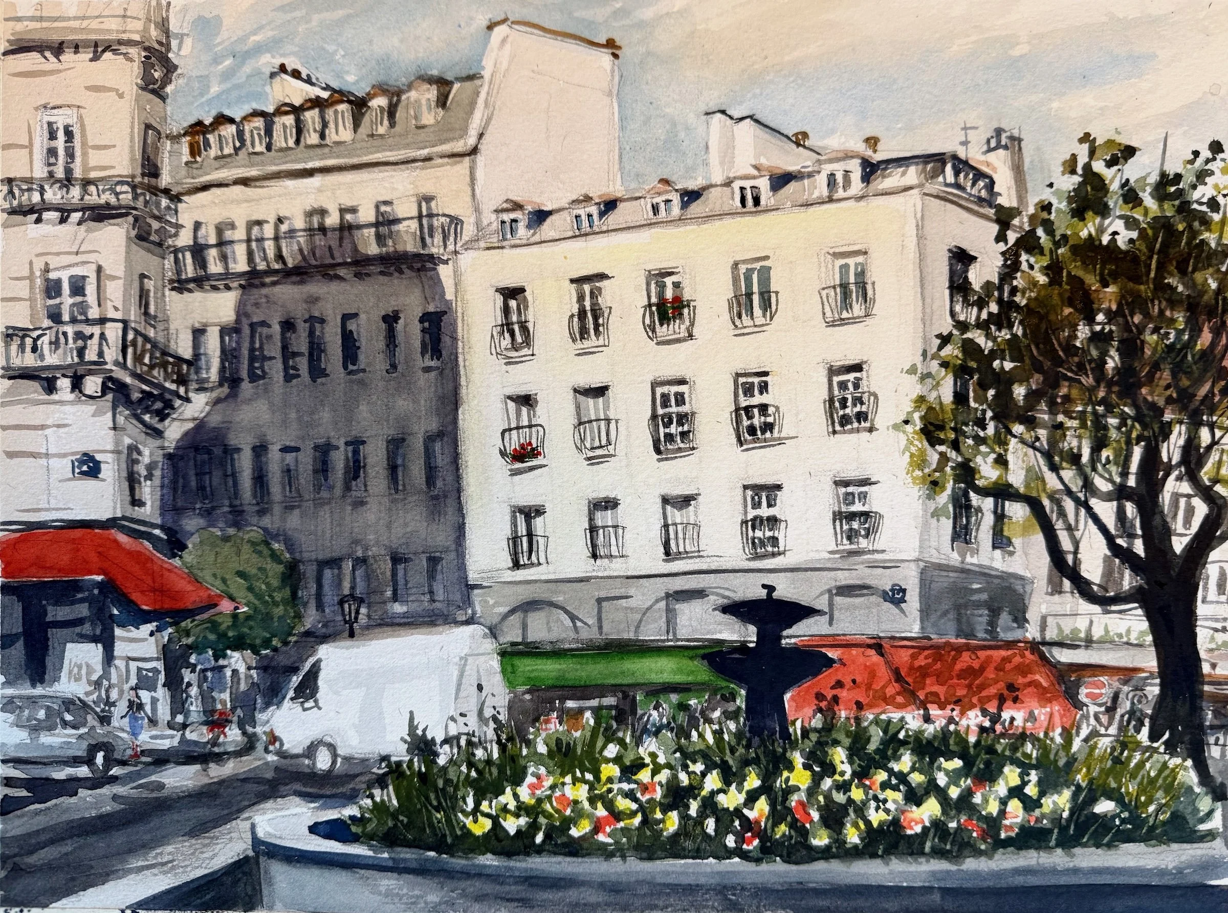 "A tout a l'heur" Watercolor on Paper, 14 x 11 inches