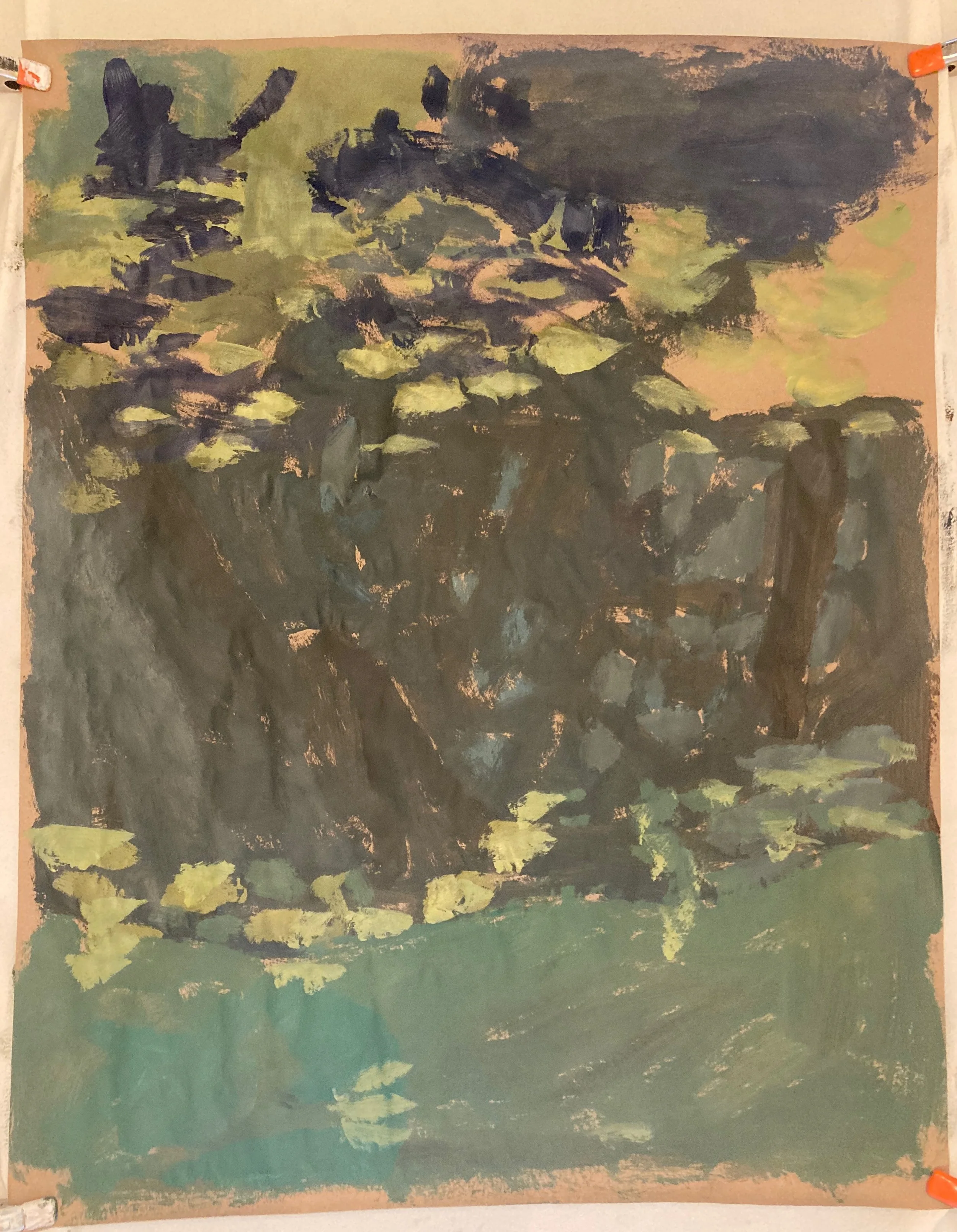 "Almost Square On The City Of New Orleans," 38.5 x 30 inches, Acrylic on brown paper 2024