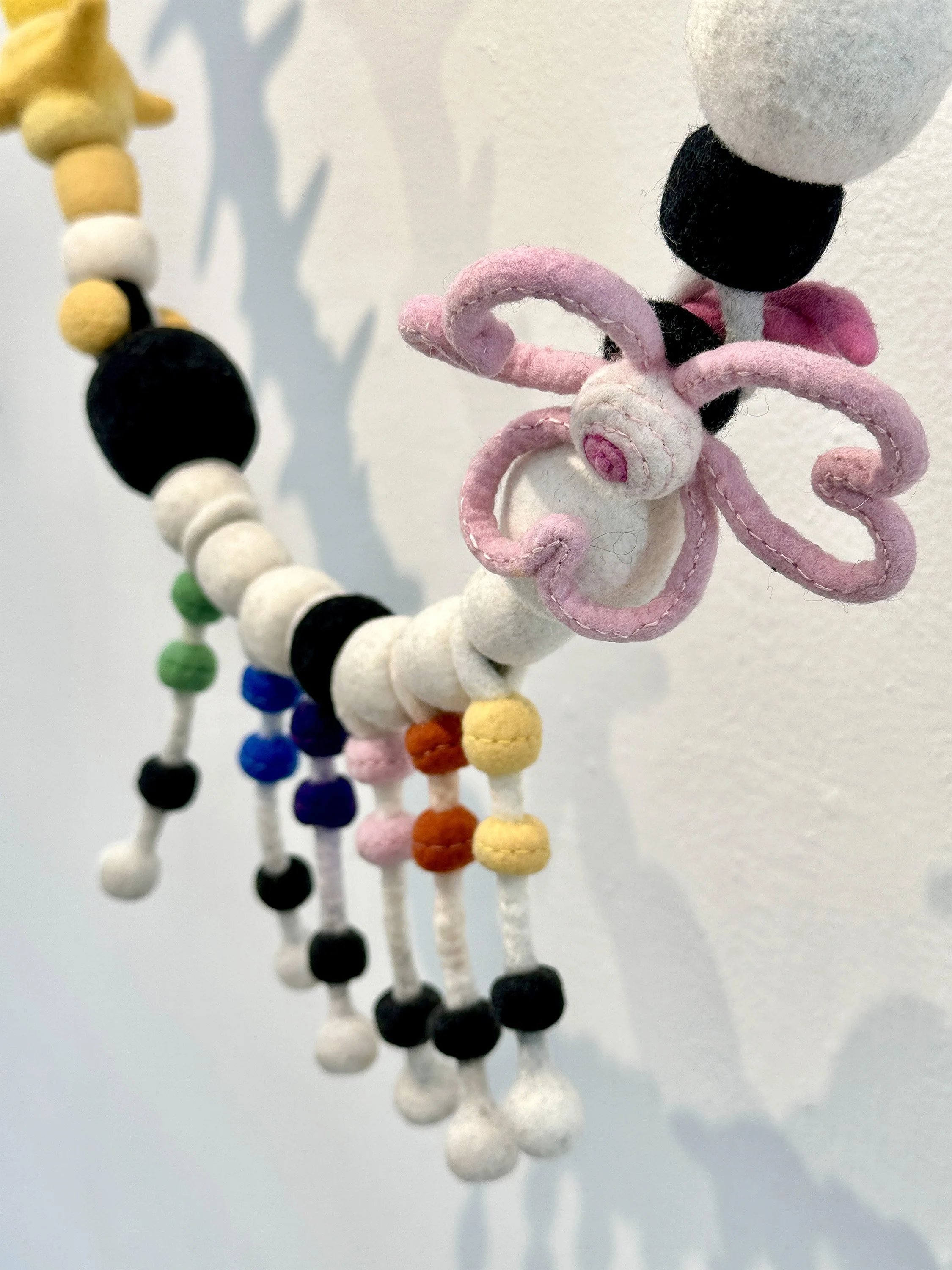 Necklace for Hilma
Wet felted wool, magnets, wood mounts, 2025