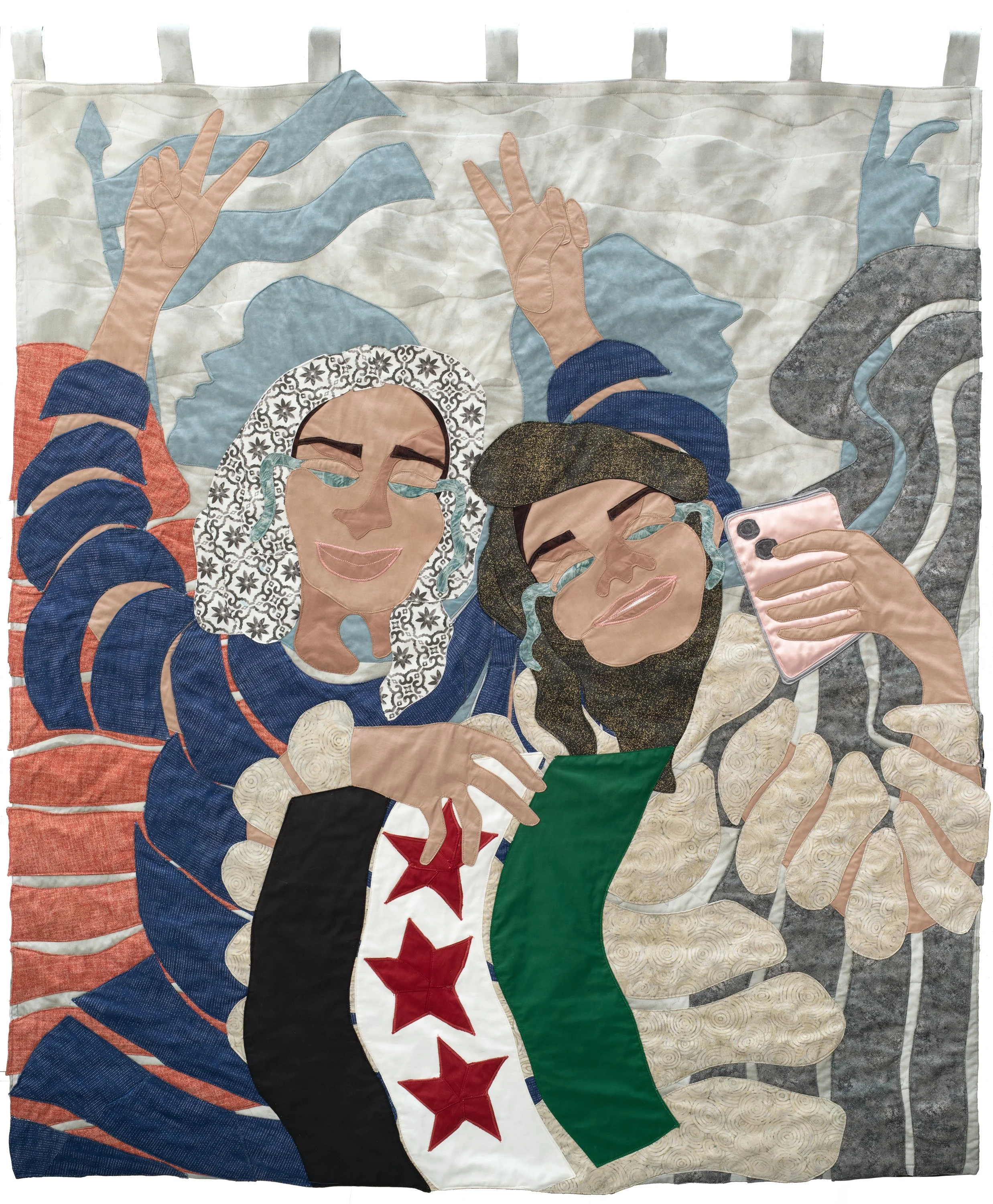 Fall of the Assad Regime (stitched fabric, 50” x 42,” December 2024)