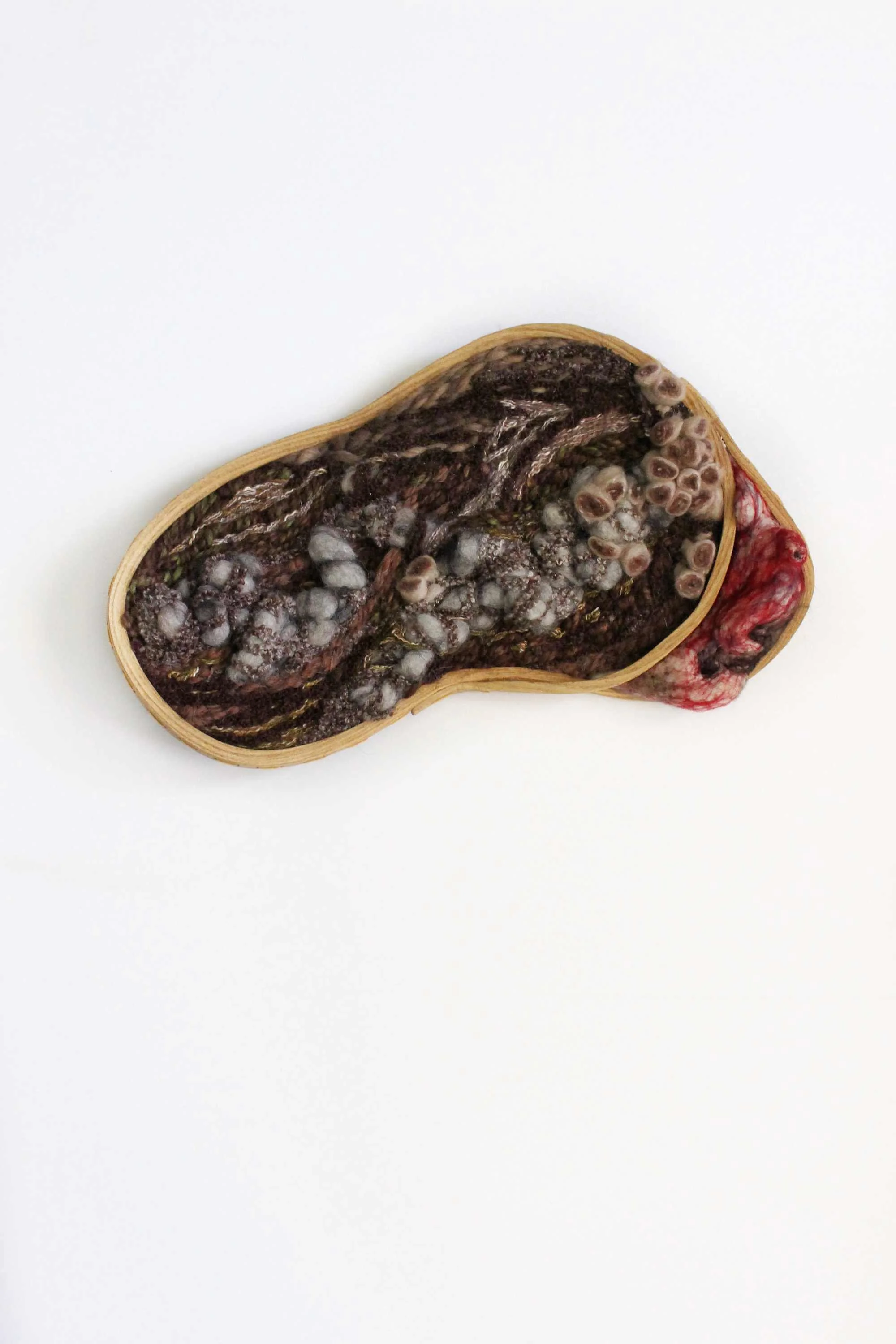 "Heart Wood," 10 x 17 x 2 inches, Hand-bent wood frame, wool, cotton, 2024
