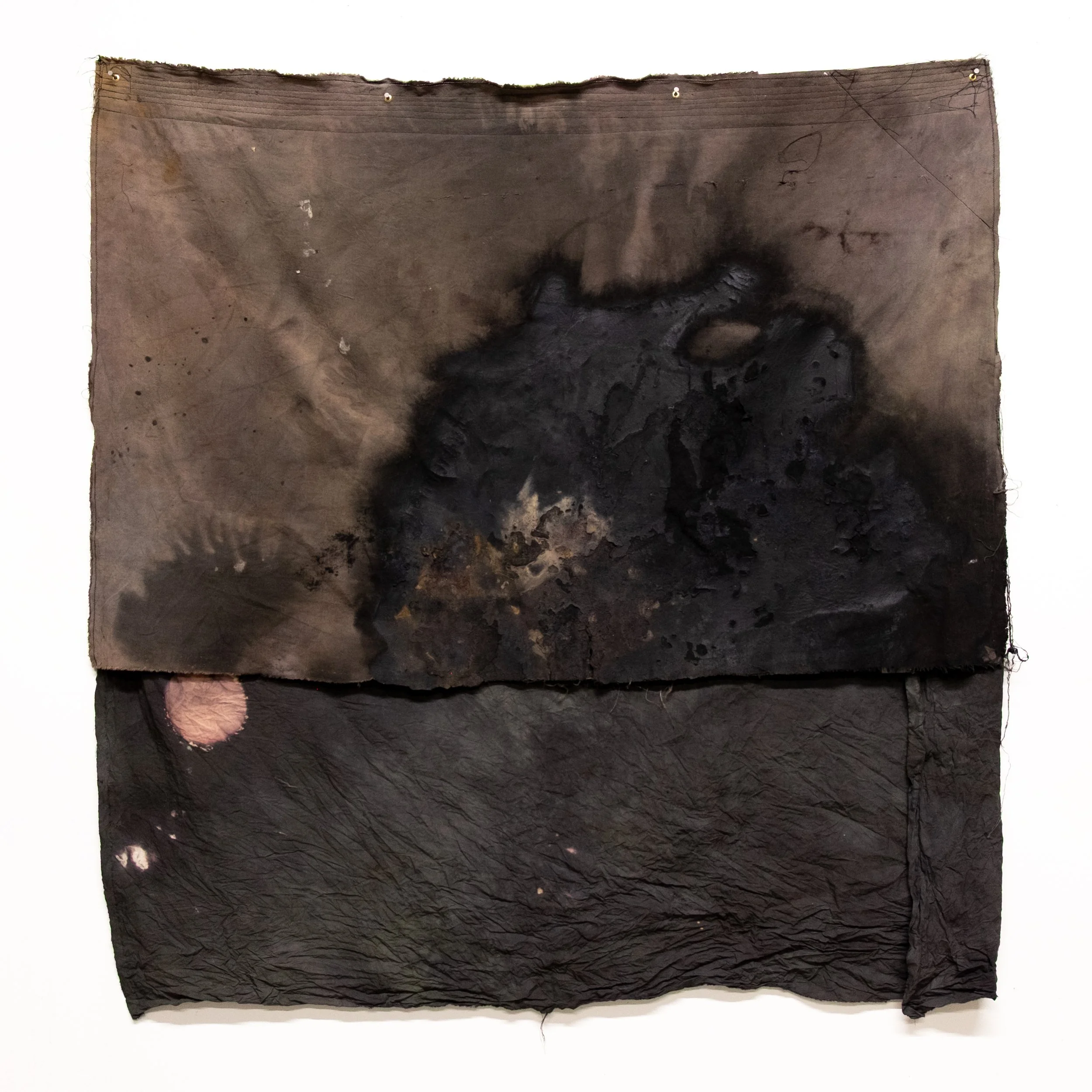 ex luna secretum
2026
Mixed media on sewn cloth with grommets and nails
Approx. 52 x 48.5 inches