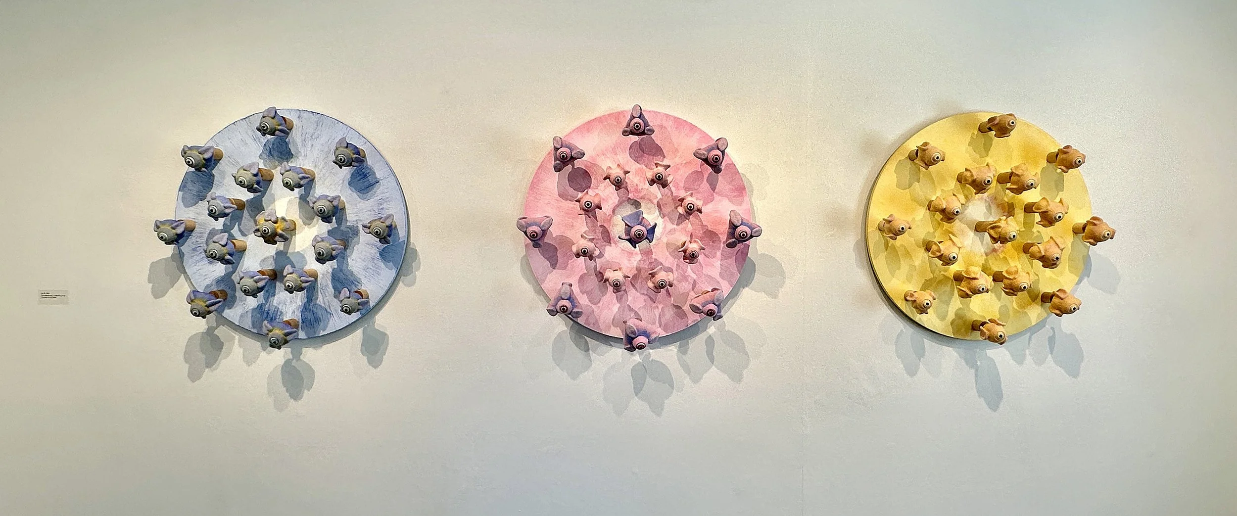 Cupcake, Cheesecake, Beefcake, Install
Wet felted wool, magnets, wood mounts, 2.5' x 2.5' x 6”, 2025