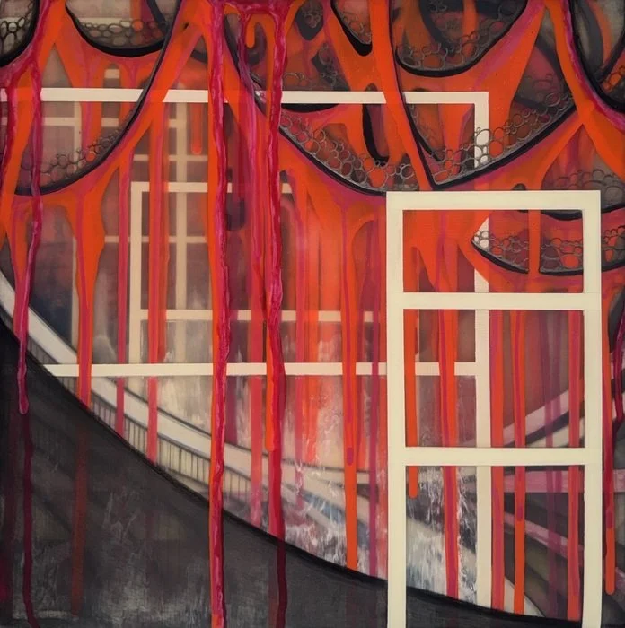 Renee Kaelber, "Hiraeth", 12x12 inches, acrylic, graphite, and resin on canvas