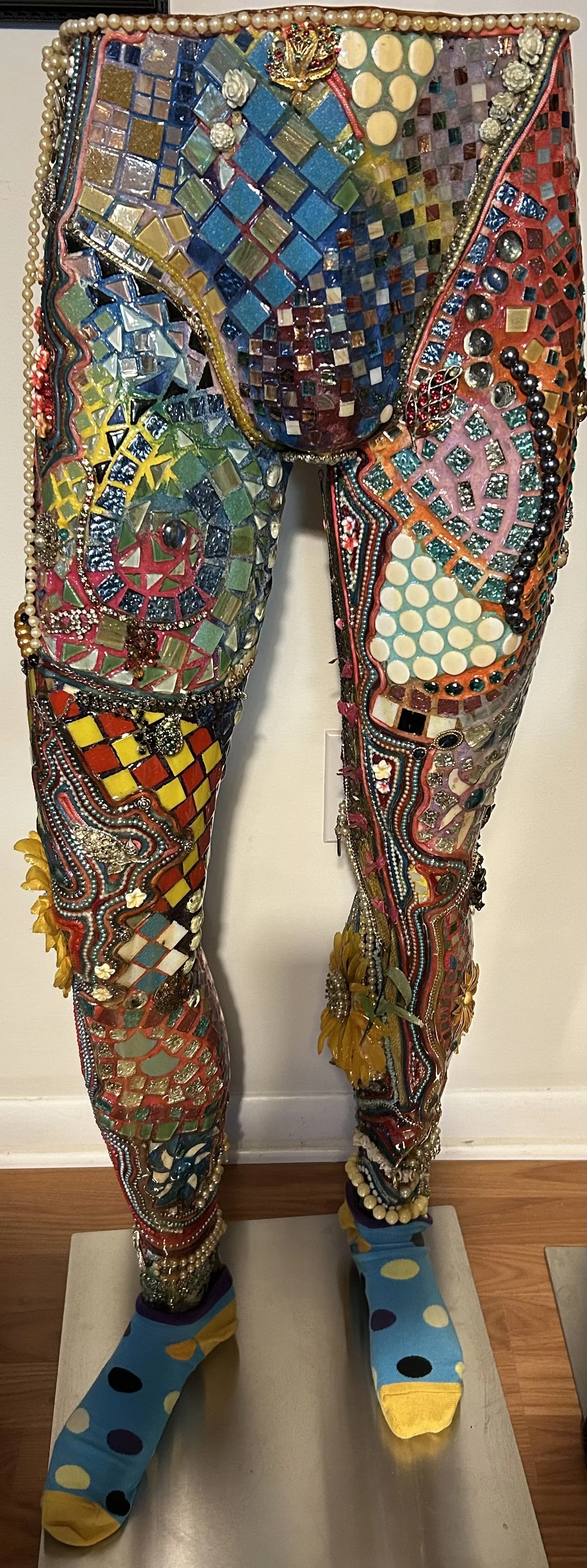 Barbara Weltsek, "Lance", Upcycled multi-media on male mannequin legs