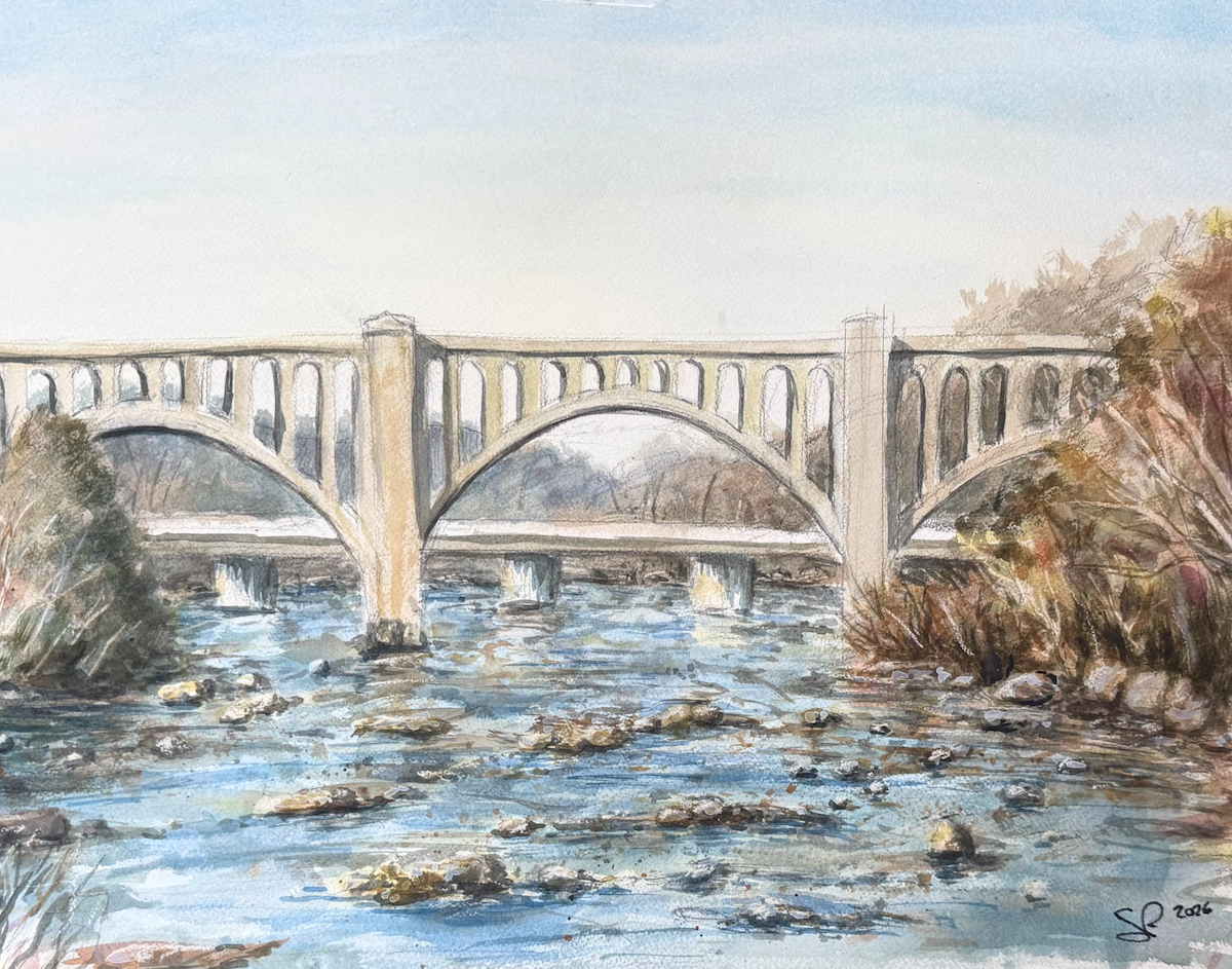 "CSX Bridge - Fall", Watercolor and Pencil on Paper, 22 x 15 inches