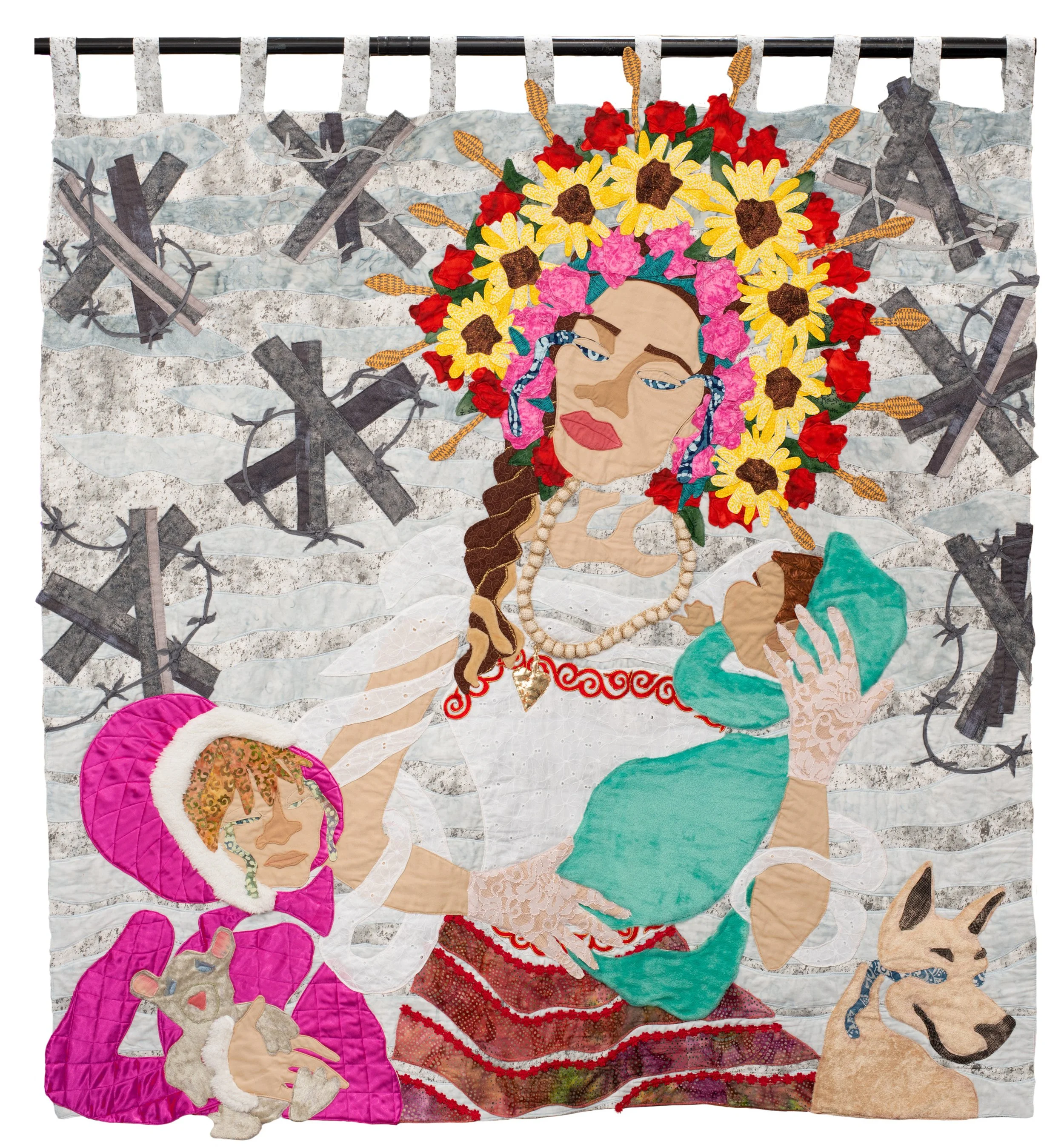 Ukrainian Mother (stitched fabric, 53” x 41,” April 2022)