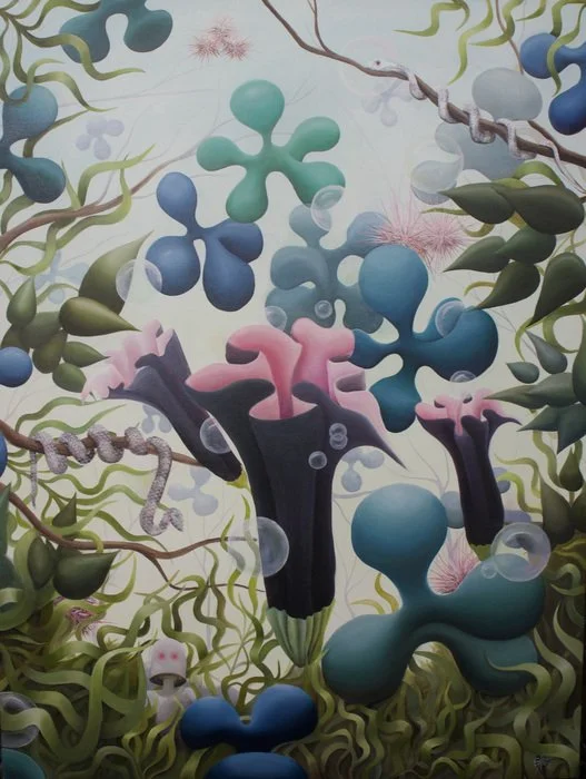 Emma Knight, "Morning Glory Bot", 40x30 inches, oil on canvas
