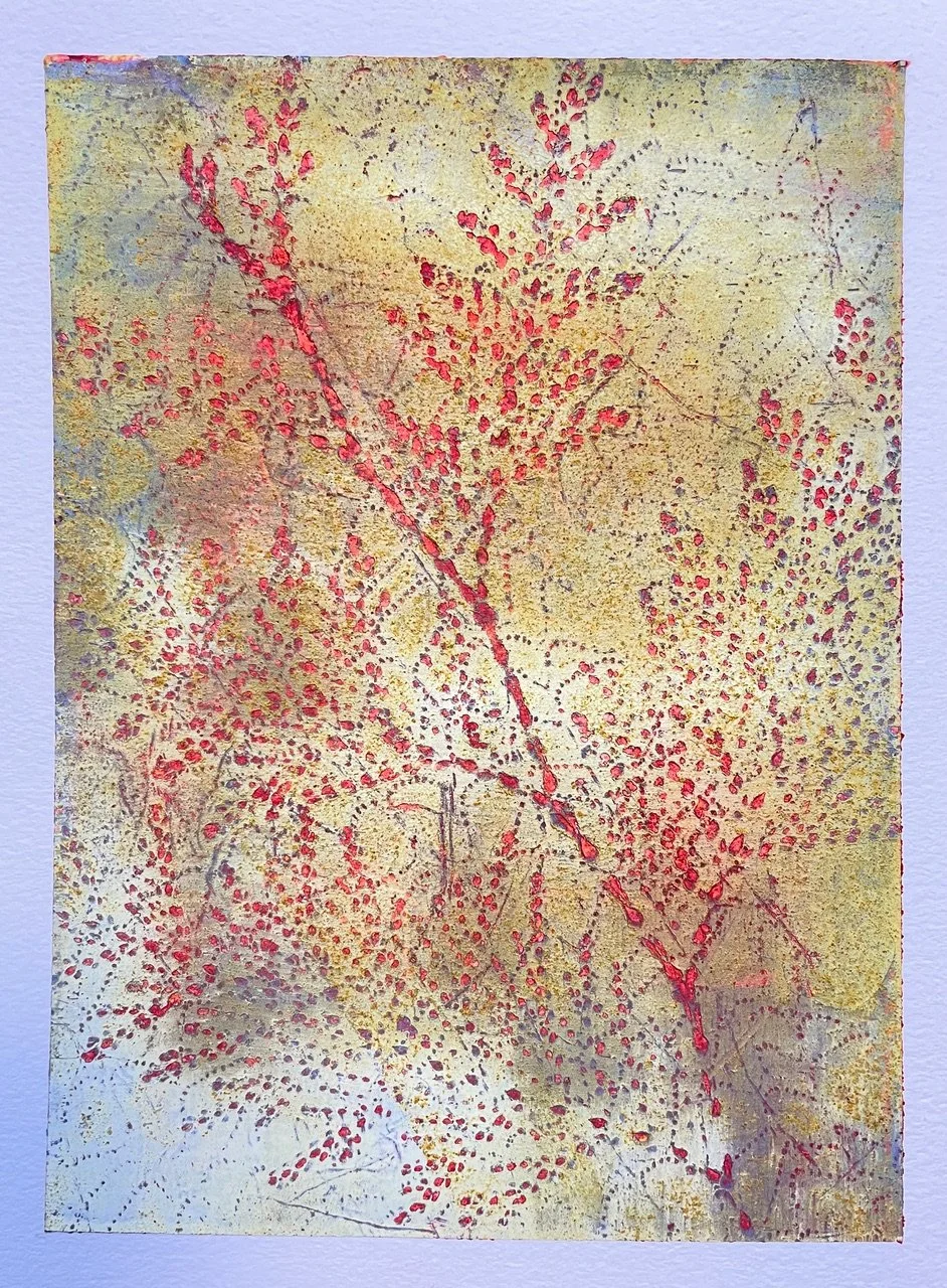 "Impressions," 7.5 x 5.5 inches, cold wax and oil paint on Arches paper