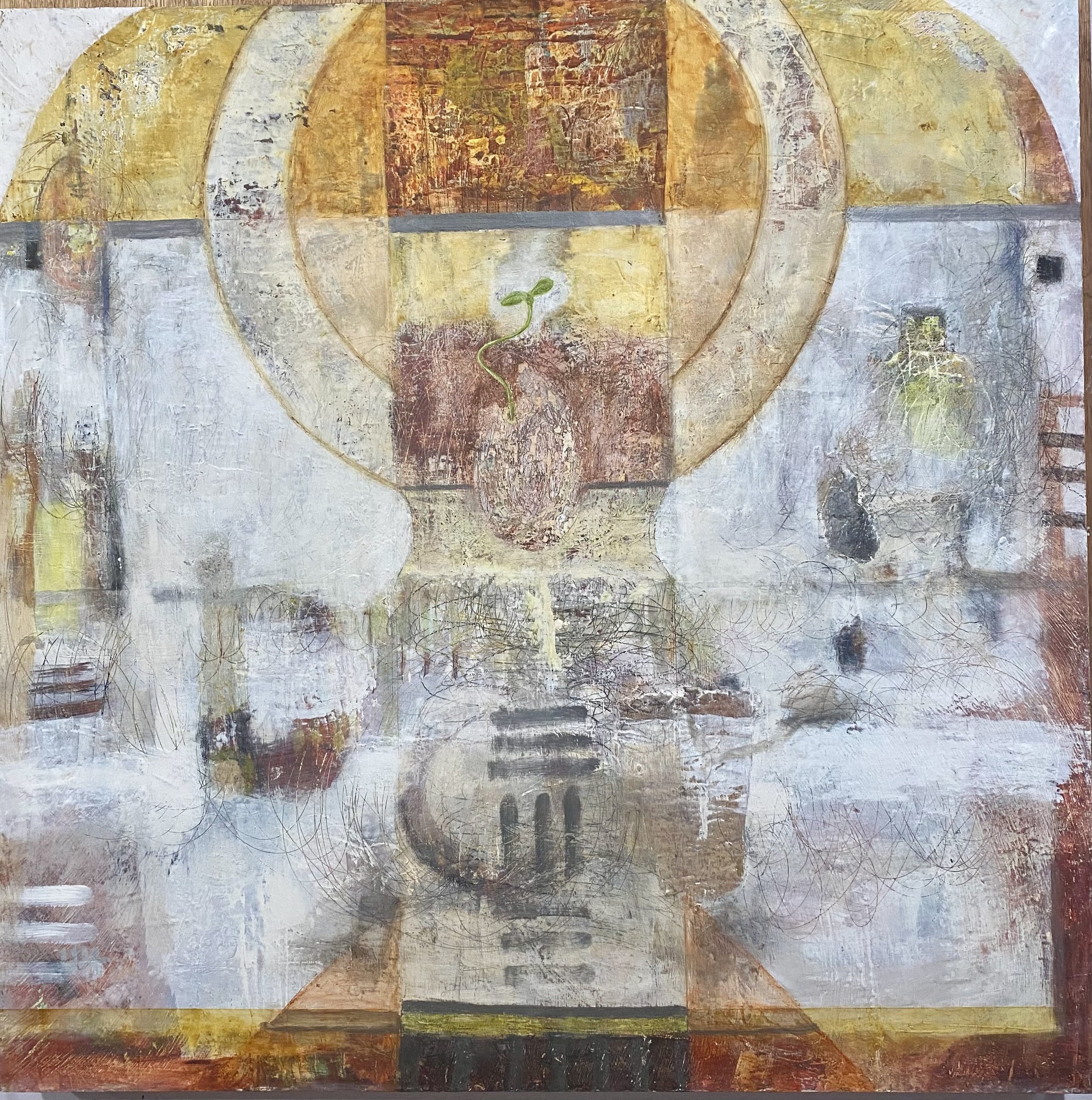 36" x 36", Oil on Panel, Germinating Good Vibes