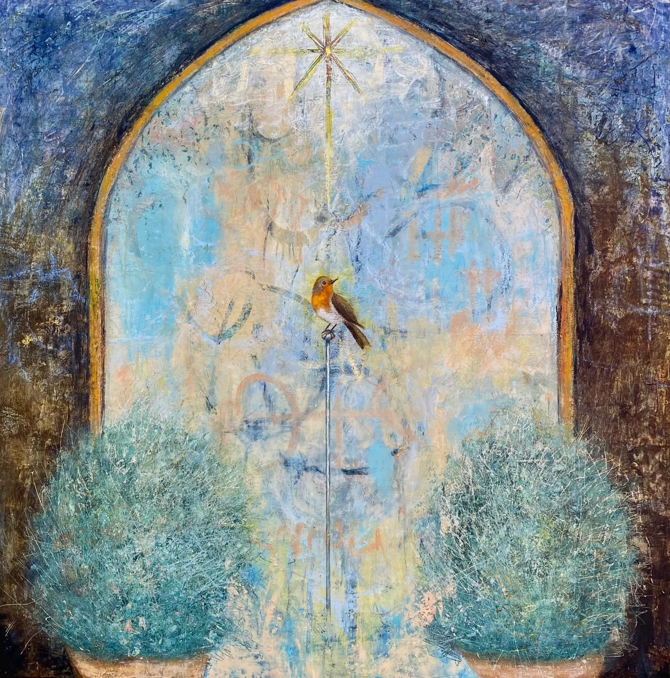 36" x 36" mixed media on panel
