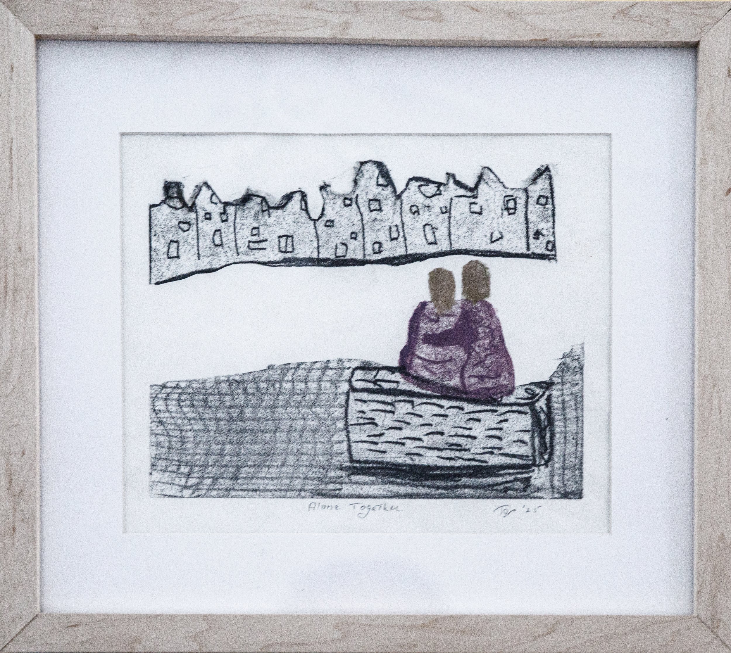 Ed Tepper, "Alone Together" Hand printed woodblock, 15 x 17"