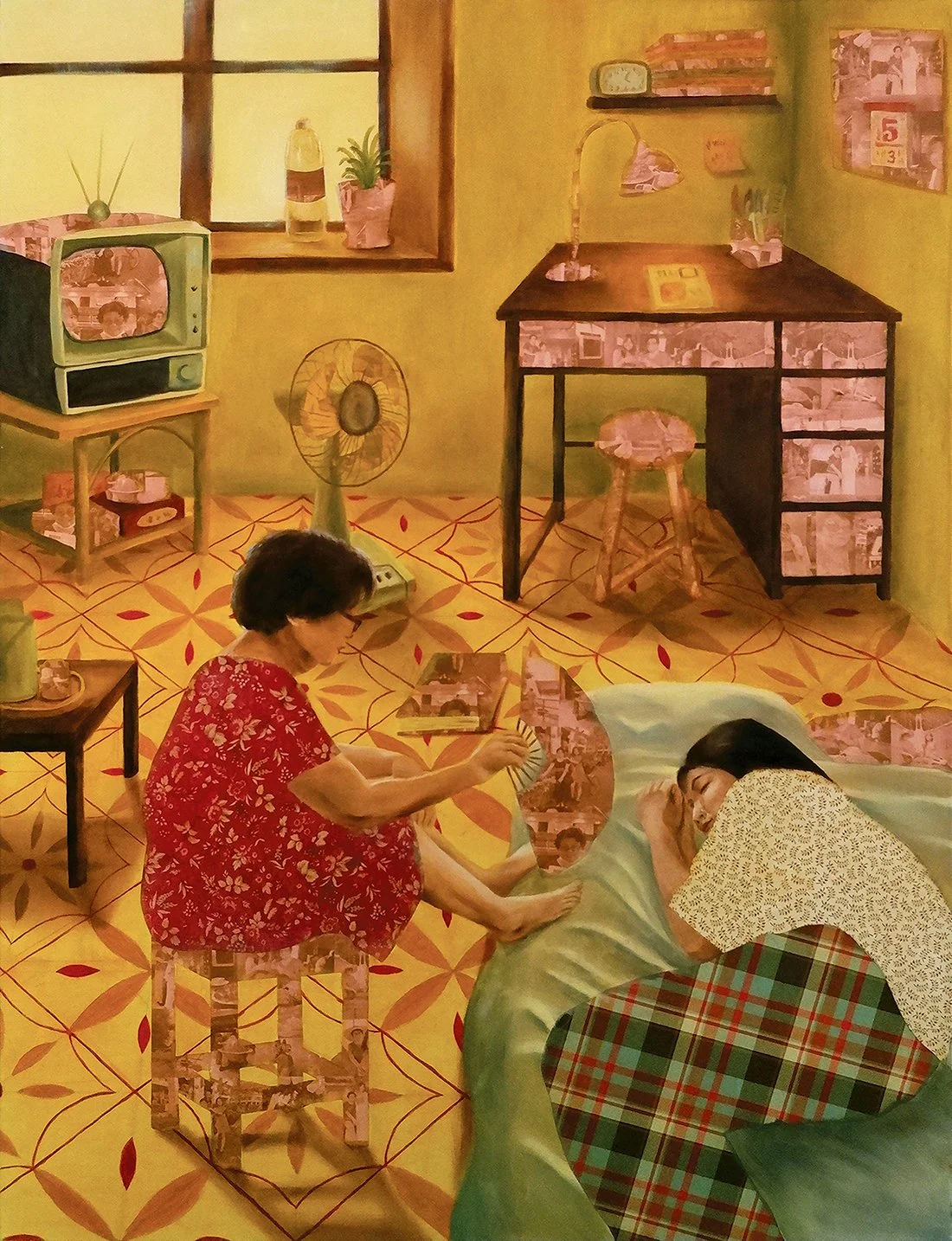 Afternoon Nap / Oil, collage on canvas / 40” x 30” / 2025