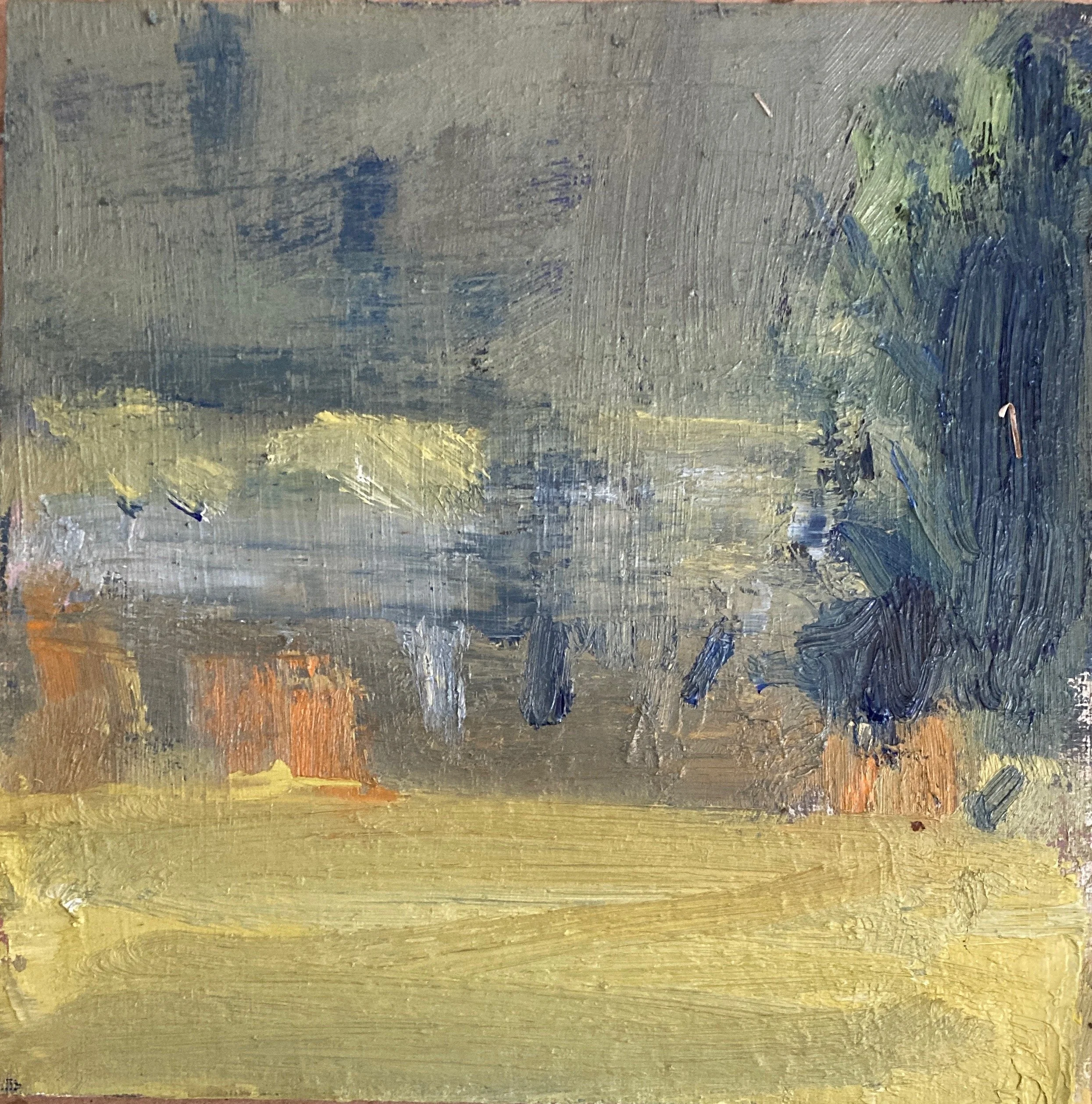 Late Winter Near The James, 8 x 8 inches, oil & acrylic on canvas/archival board, February 2025