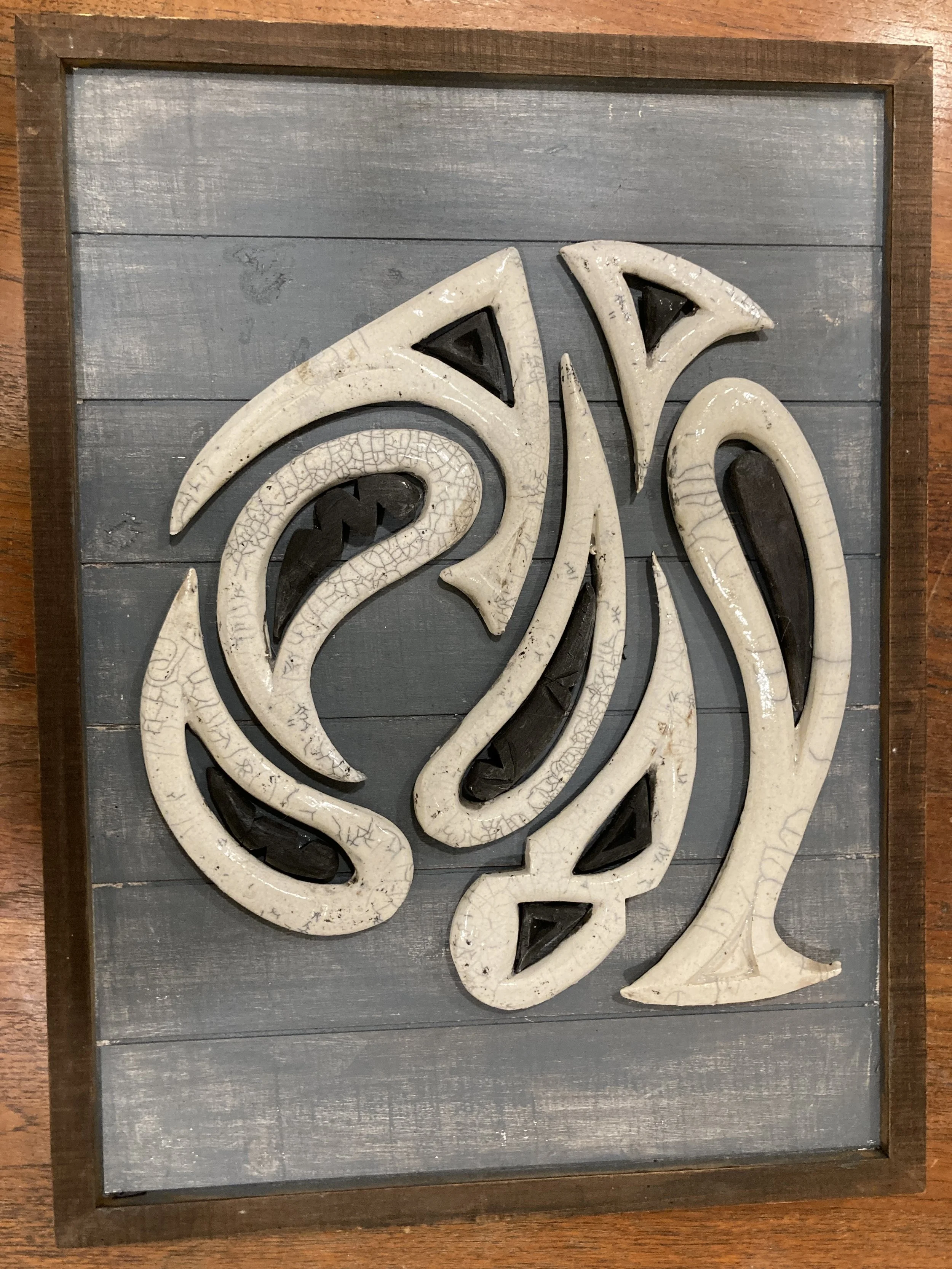 "SEA LIFE", clay and altered frame, 24 X 18 inches