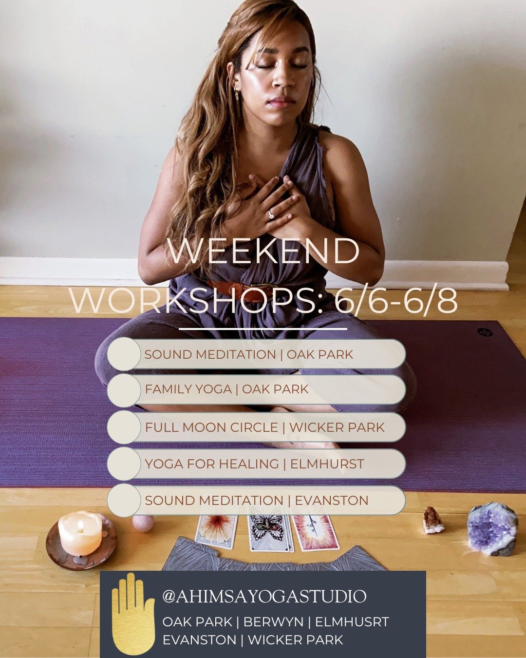 We are looking forward to the weekend! Pick your favorite from our workshops Friday - Sunday. 
Save your spots: https://ahimsayogastudios.com/events