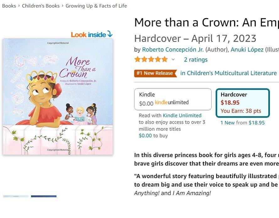 In just one day, &ldquo;More Than a Crown&rdquo; is now the #1 release in Children&rsquo;s Multicultural Literature. 🏆 
#debutauthor #latinoauthors #latinxauthors #lgbtqauthors #girlempowerment #girlscandoanything #diversebooksforkids #diversevoices