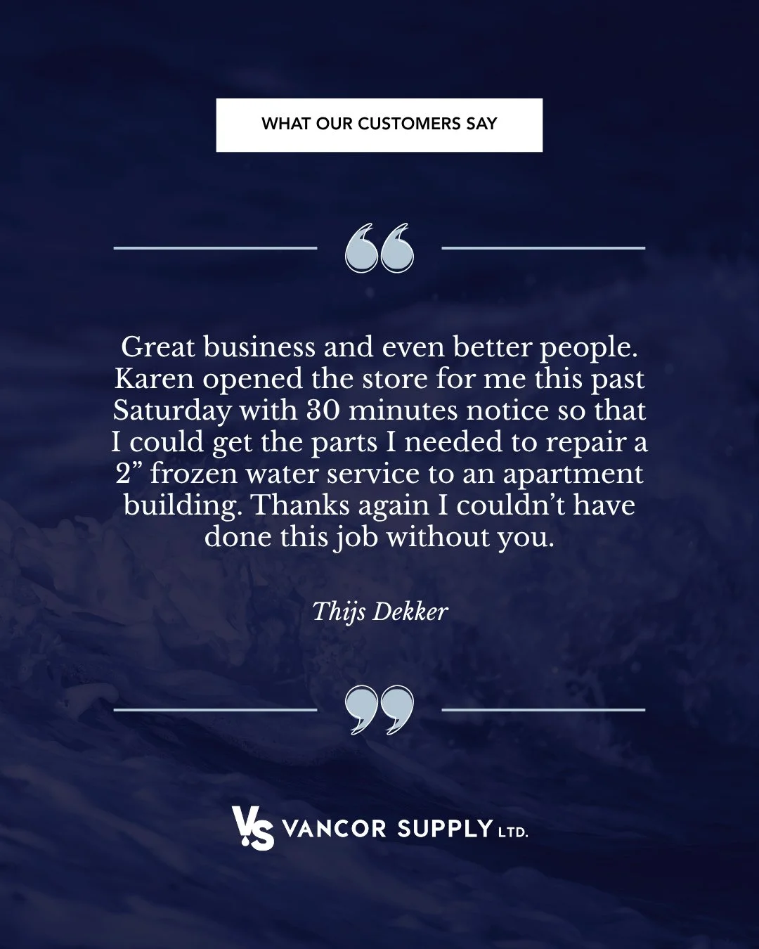 In this industry, there's no question that timing matters.⁠
⁠
From frozen water service repairs to last-minute jobs, having a dependable waterworks supplier in the Niagara Region can make all the difference. We&rsquo;re proud to support our customers