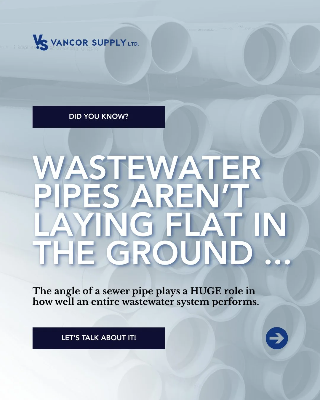 Most people never think about the angle of a wastewater pipe OR they assume that it's installed flat, but let's chat about that!⁠
⁠
If sewer pipes are installed too flat, solids can settle and create blockages. If they're too steep, water can move fa
