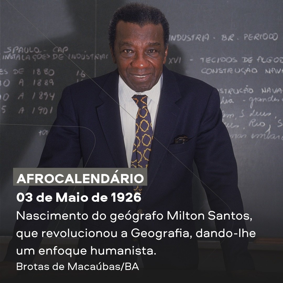 Milton Almeida dos Santos (1926 &ndash; 2001) foi um dos grandes nomes da renova&ccedil;&atilde;o da geografia no Brasil ocorrida na d&eacute;cada de 1970.

Nascido na Bahia, deixou o seu legado atrav&eacute;s do seu trabalho. Dono de muitos t&iacute