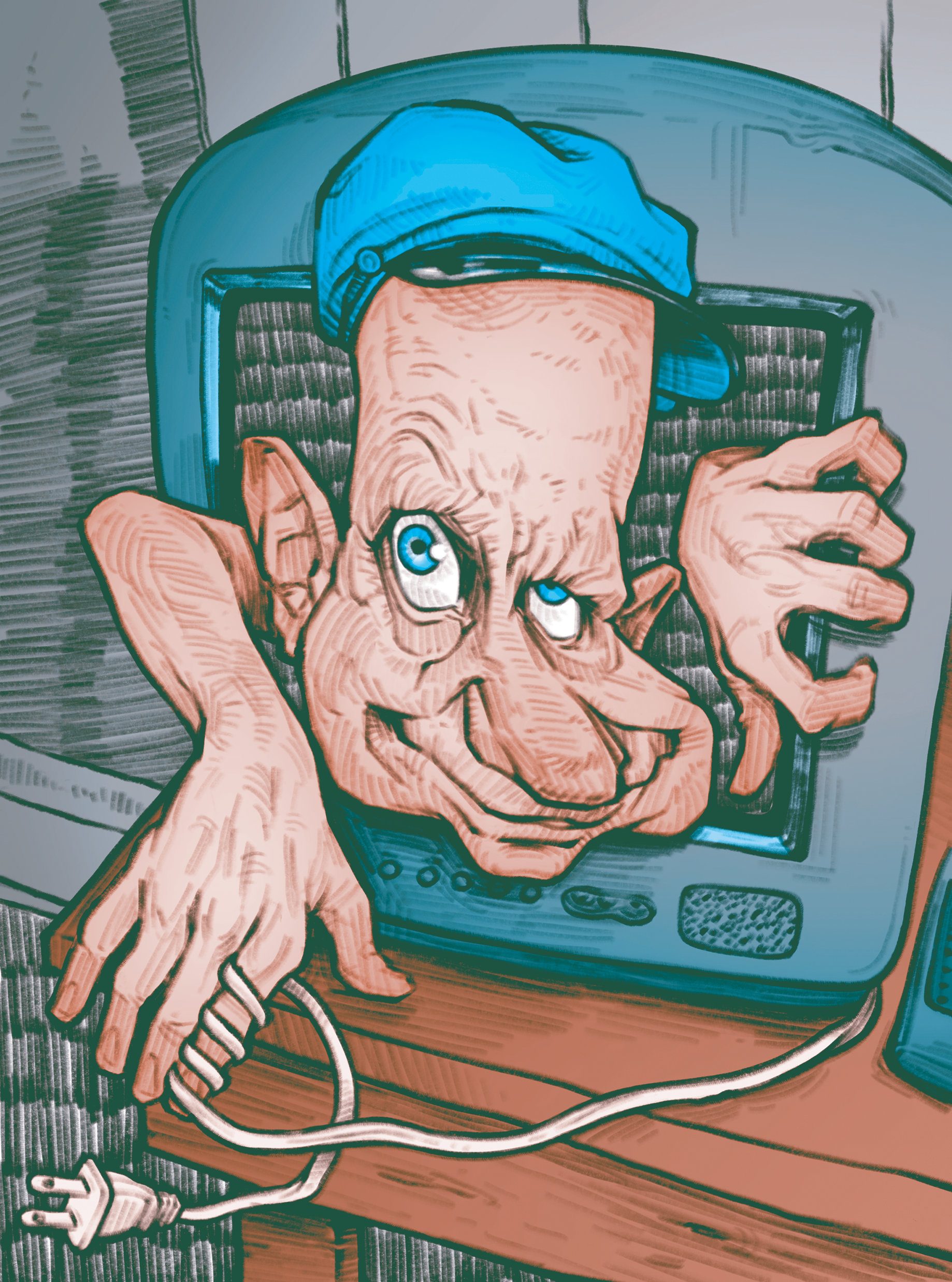 Linger in the TV (brick + cyan)