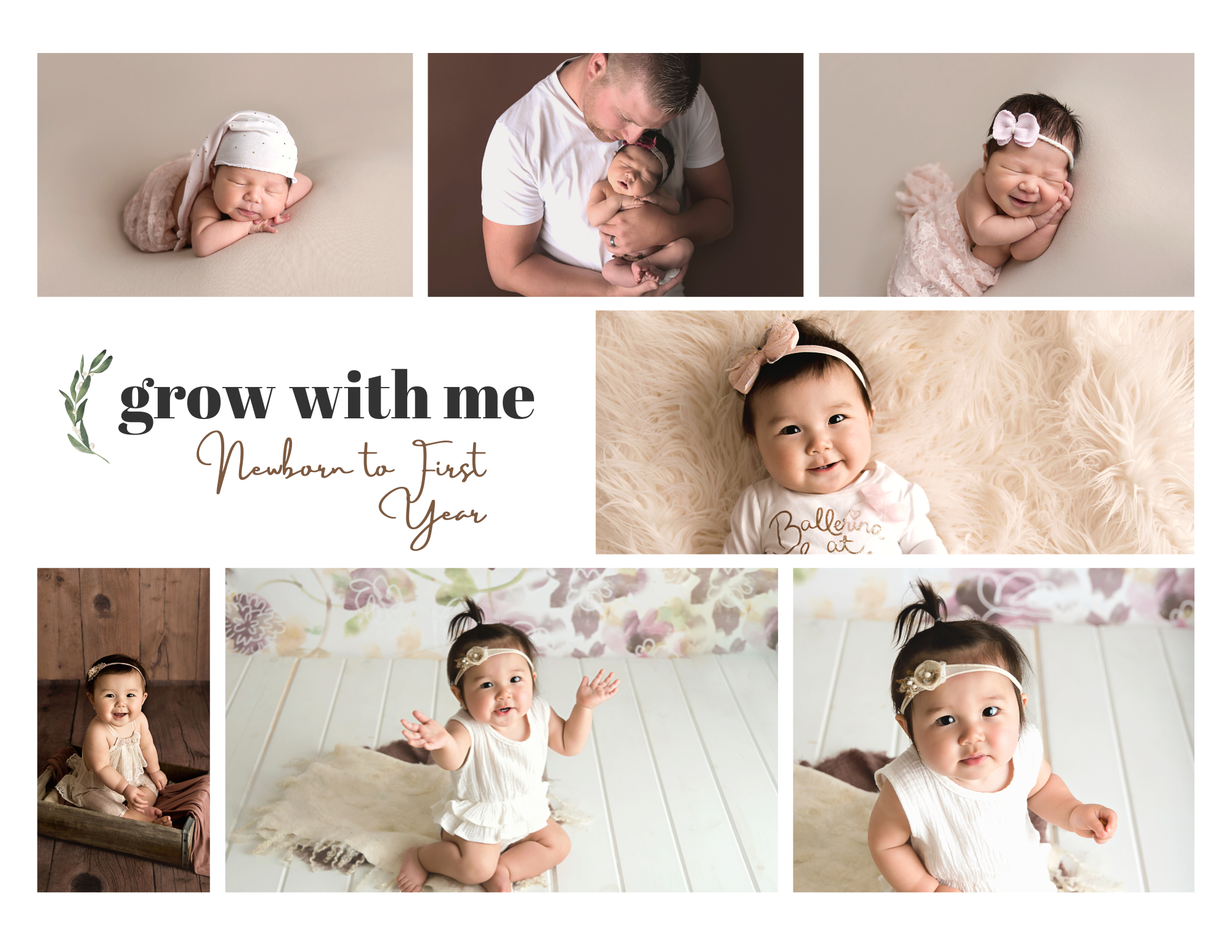 A baby girl from newborn to one year old photography grow with me session package in Buffalo, NY.