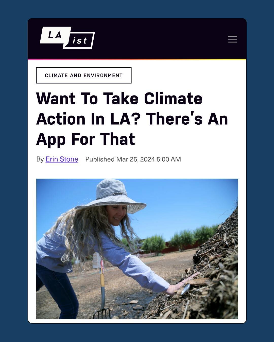 We're over the moon excited to be featured in @laistofficial today. Check out the link in our story to read up on the way mobile apps can mobilize climate action, and be sure to share with your fellow Angelenos!⁠
.⁠
.⁠
.⁠
.⁠
.⁠
#climateaction #climat