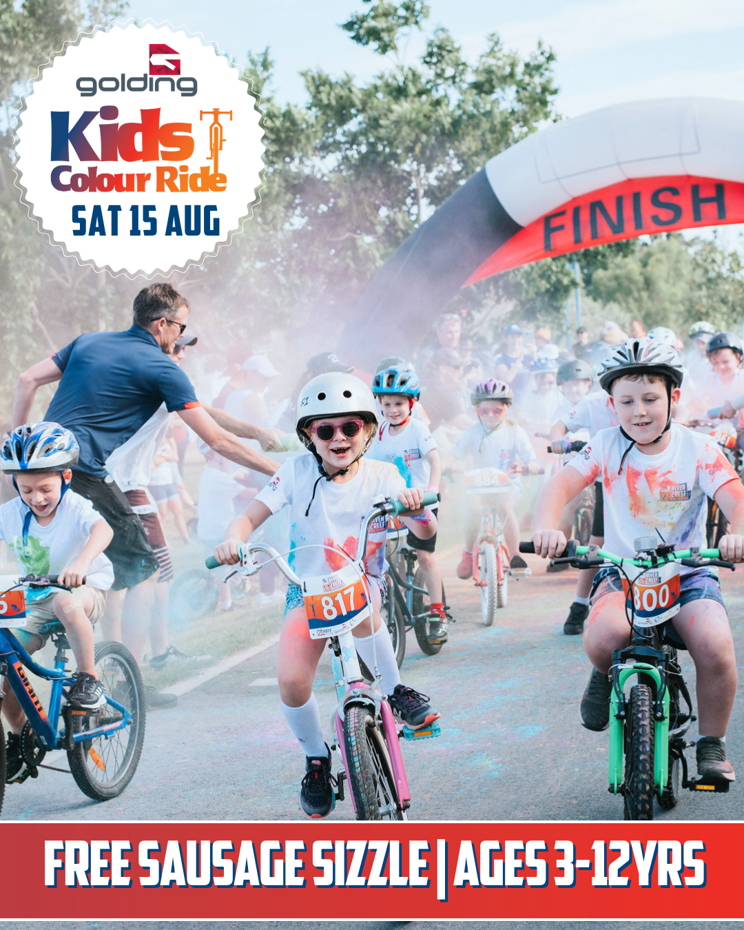 Kids having fun at the Golding Kids Colour Ride