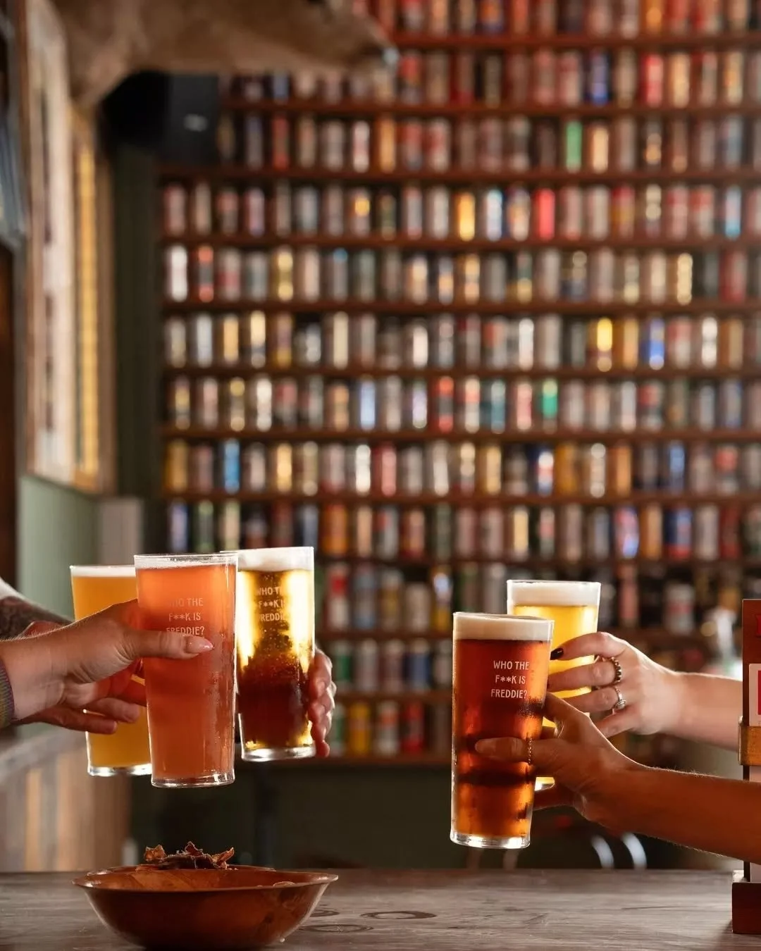 Five is the right number of mates to sit at the pub with.

Just make sure you shout the first round. It's easier that way.

Freddie Wimpole's. 14 craft beer taps, fried chicken and good times.