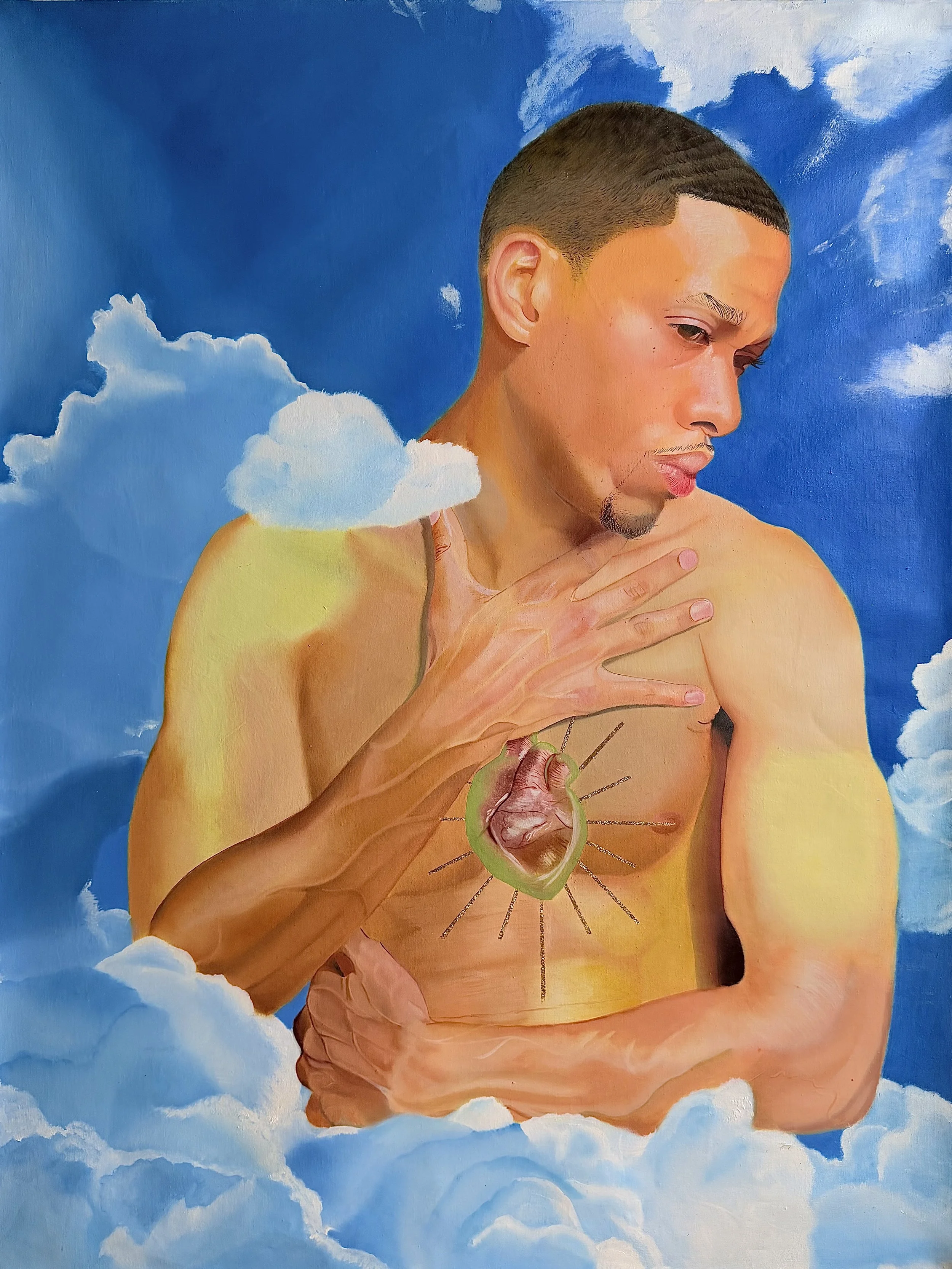 A CAGE FOR MEMEORIES


36 x 48”  Oil & Gold Leaf On Linen. 2024.


The body, a vessel for the soul, carries within it the weight of memories. Every scar, every wrinkle, every ache tells a story of the past. Like a cage, it contains the echoes of our 