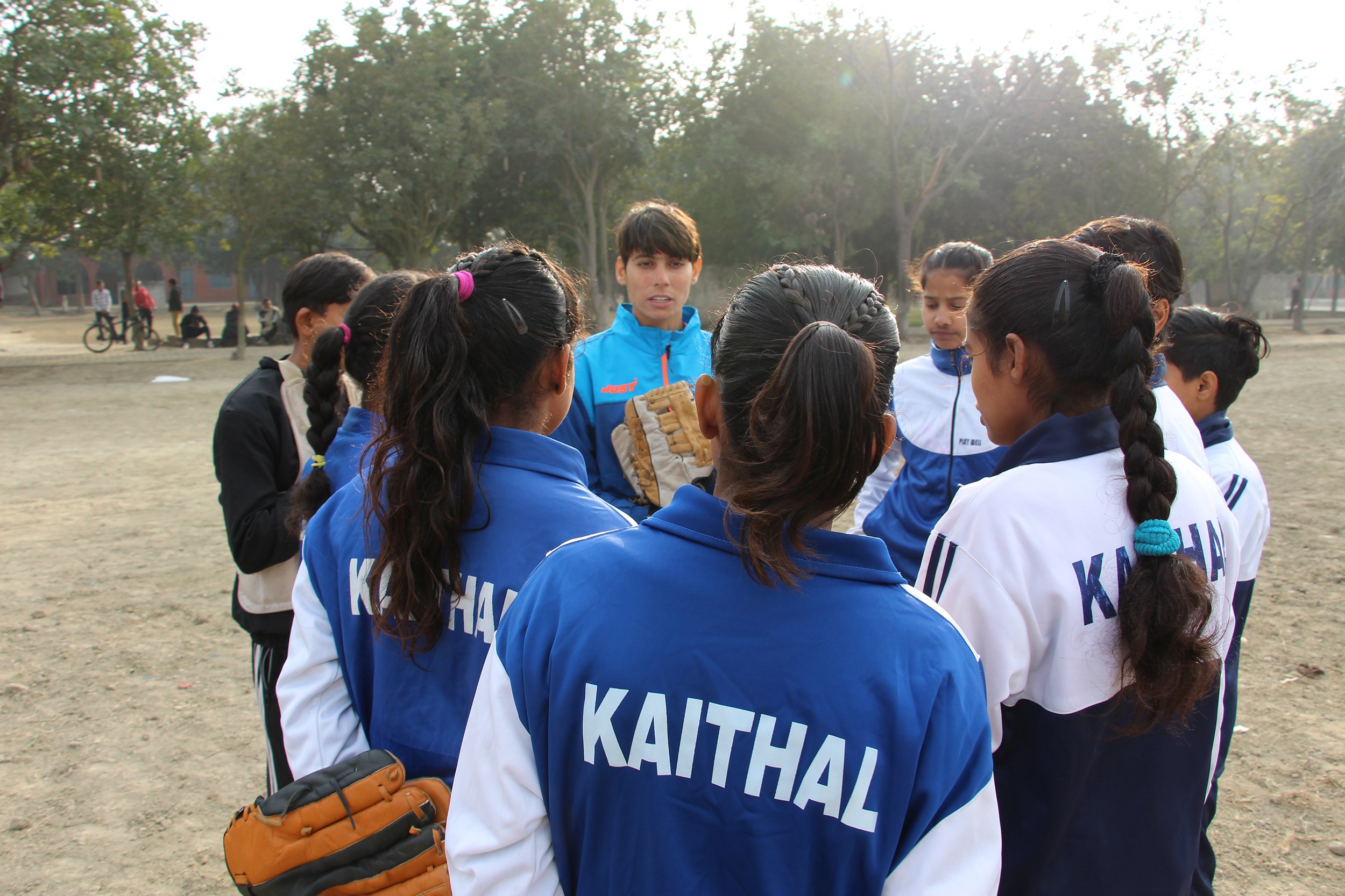  Jyoti Sain gathers 23 girls to play baseball on a weekly basis in the dirt fields of Peoda, Haryana, Jan. 9. Jyoti has always loved coaching and playing baseball, so to help these boys and girls play and learn makes her nothing but happy. “[Girls] w