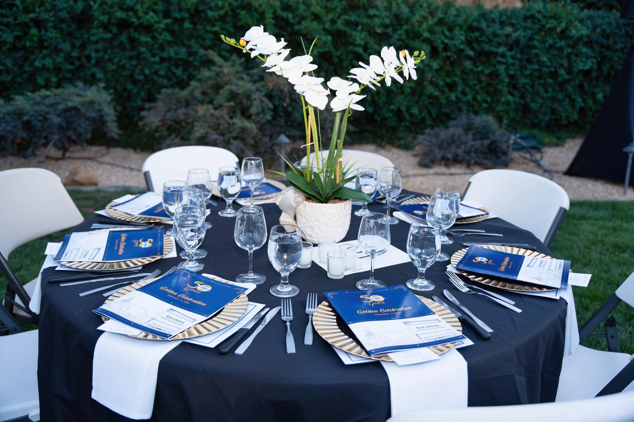 Elegant table setting at Elk Grove Food Bank 50th Anniversary Gala Sacramento event photography