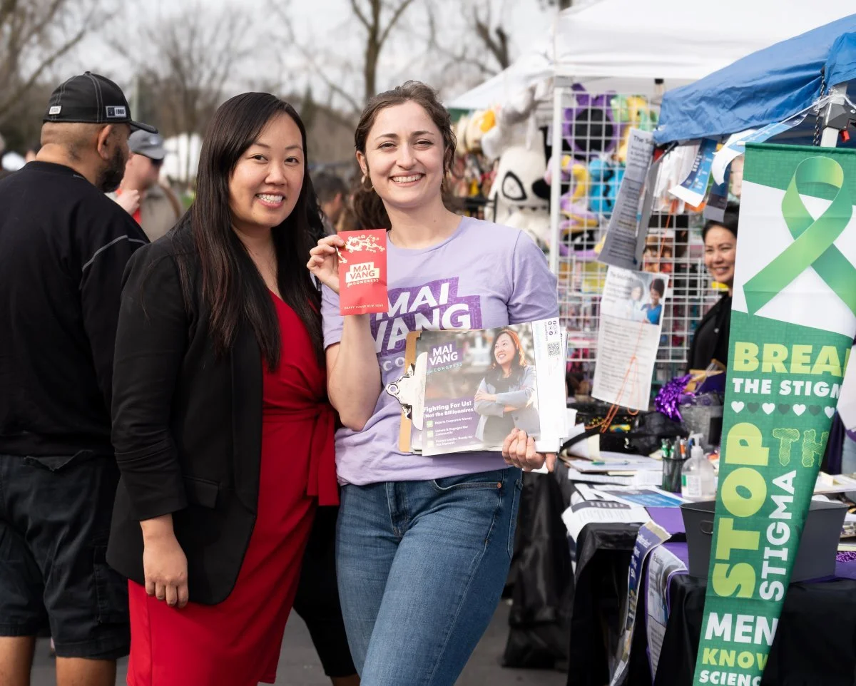 Congressional candidate Mai Vang at a community booth at the 2026 Elk Grove Lunar New Year Tết Festival
