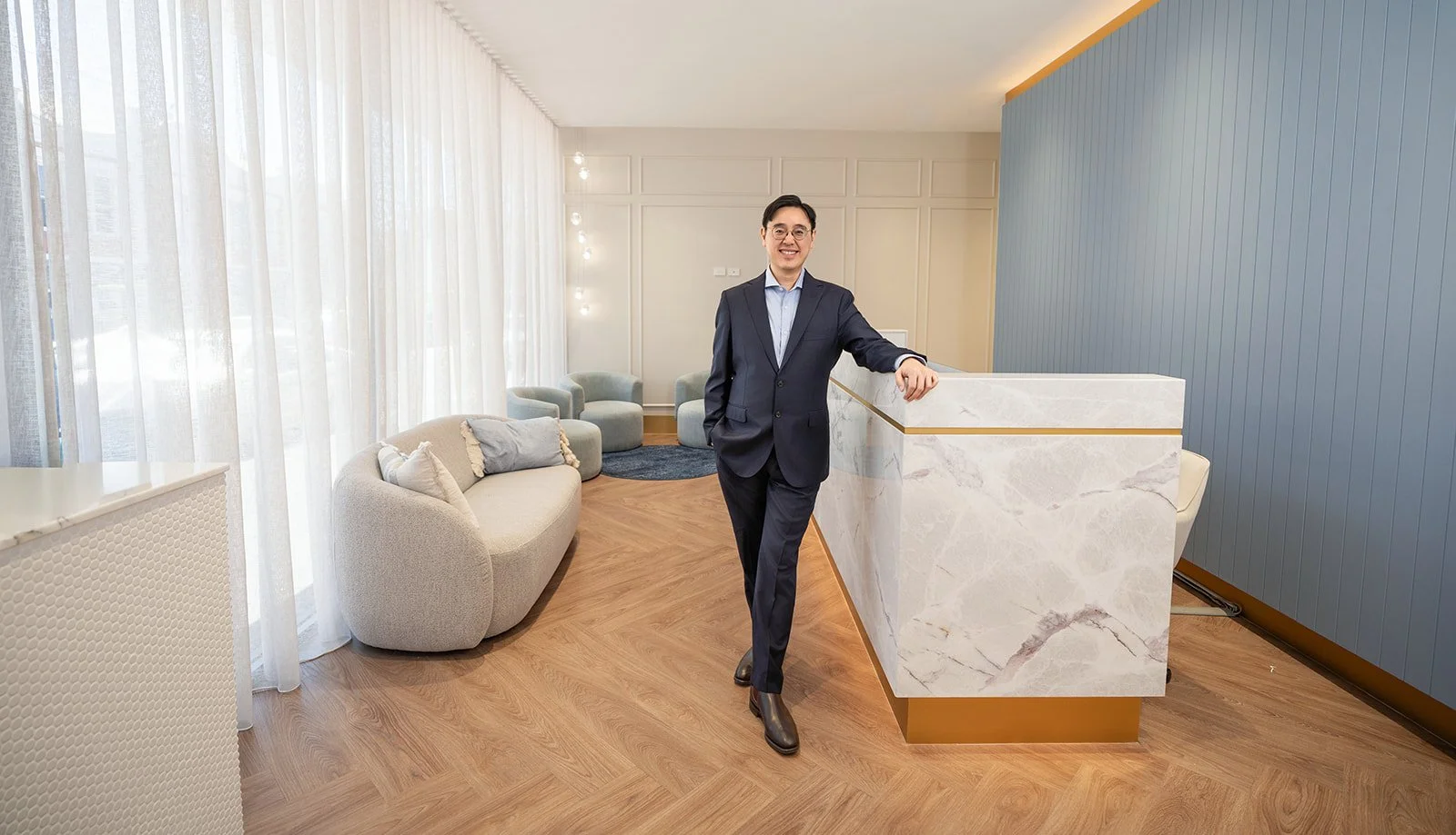 Cosmetic surgeon professional portrait luxury clinic reception Melbourne