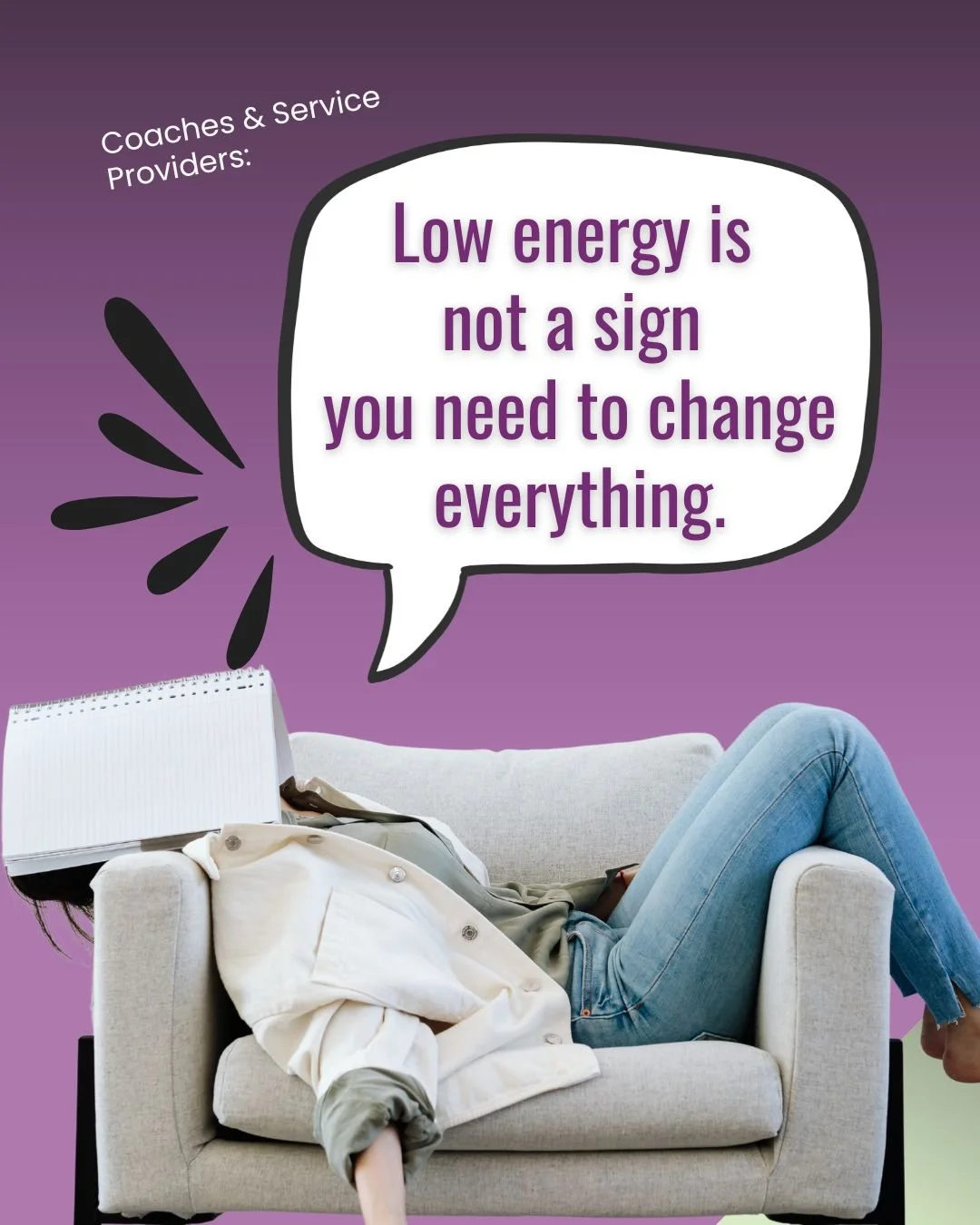 𝐂𝐨𝐚𝐜𝐡𝐞𝐬 &amp; 𝐒𝐞𝐫𝐯𝐢𝐜𝐞 𝐏𝐫𝐨𝐯𝐢𝐝𝐞𝐫𝐬:

Low energy does not mean your business is broken.

It doesn&rsquo;t mean you&rsquo;re on the wrong path.

It doesn&rsquo;t mean you&rsquo;ve lost motivation forever.

And it definitely doesn&rs