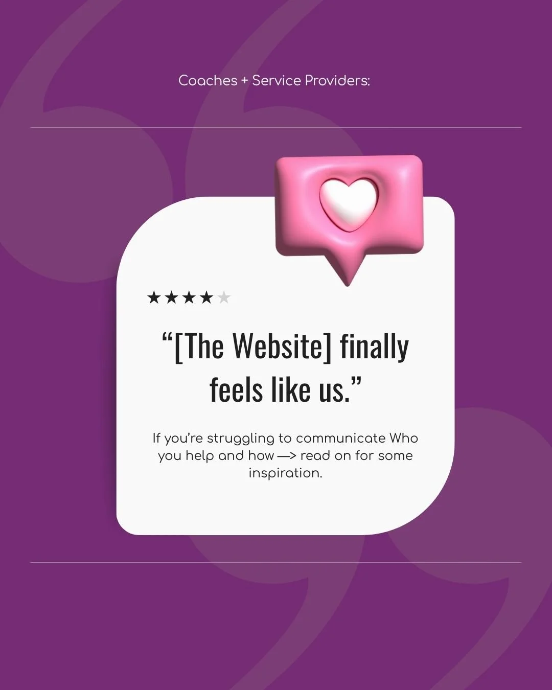 𝐂𝐨𝐚𝐜𝐡𝐞𝐬 + 𝐒𝐞𝐫𝐯𝐢𝐜𝐞 𝐏𝐫𝐨𝐯𝐢𝐝𝐞𝐫𝐬: &ldquo;𝐈𝐭 𝐟𝐢𝐧𝐚𝐥𝐥𝐲 𝐟𝐞𝐞𝐥𝐬 𝐥𝐢𝐤𝐞 𝐮𝐬.&rdquo;

That was the moment a client had this week when we landed on the direction for their website.

But what we were really doing had very lit