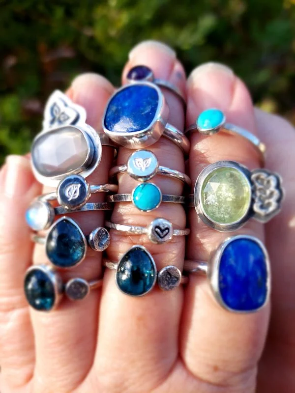 Collection of Handmade Sterling Silver and Gemstone Rings